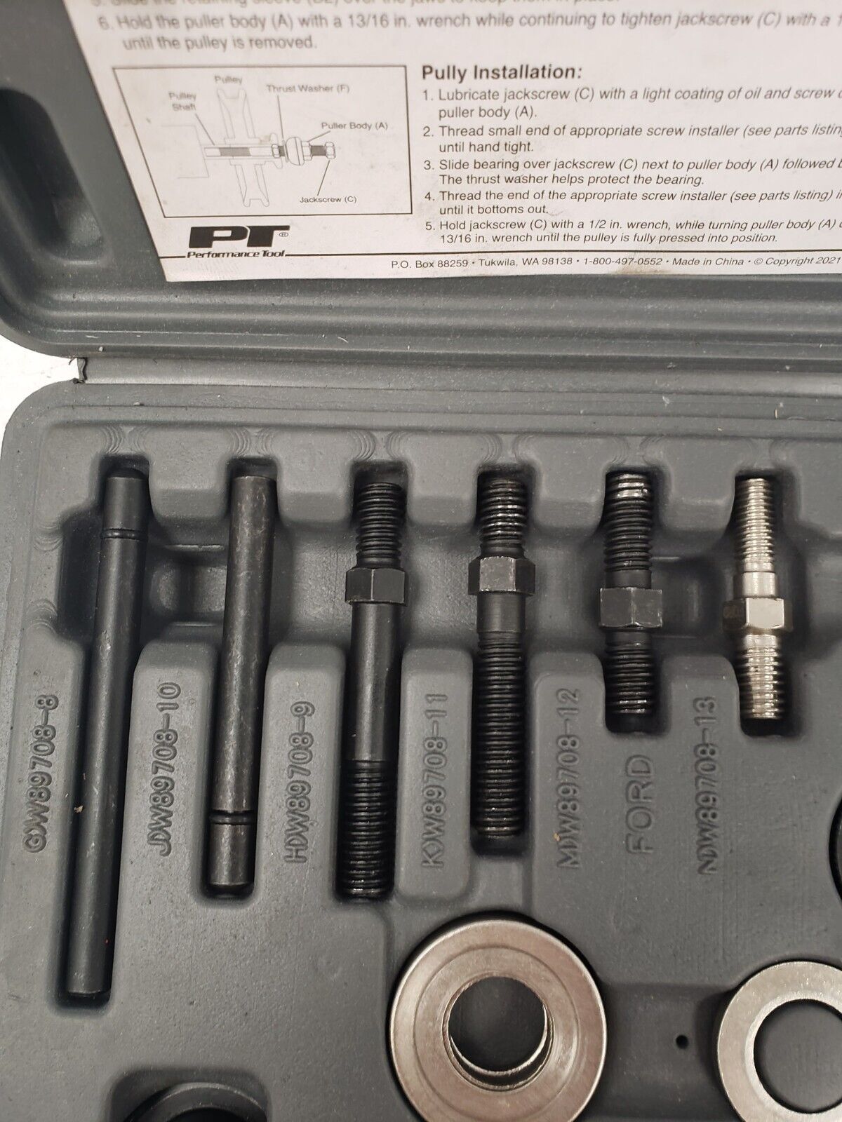 W89708 Pulley Puller and Installer Set - Heavy Duty Automotive Tool Kit for Engine, Bearing, and Gear Removal - Perfect for DIY Mechanics and Professional Auto Repair Shops