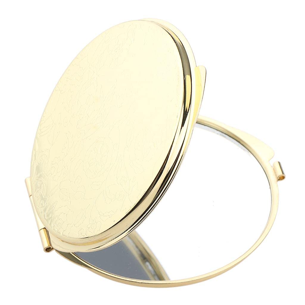 VMS INDIA Dual-Sided Makeup Mirror with Lights, Round Folding Vanity Mirror for Bathroom & Dorm - Golden Frame | Perfect for Makeup Application, Skincare Routine & Travel
