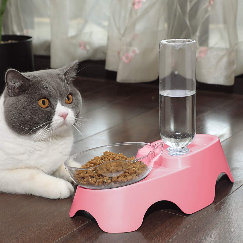 MILIFUN Double Dog Cat Bowls - 15° Tilted Pet Food and Water Bowl Set with Automatic Waterer Bottle for Small & Medium Dogs & Cats - Perfect for Home, Travel, and Outdoor Use