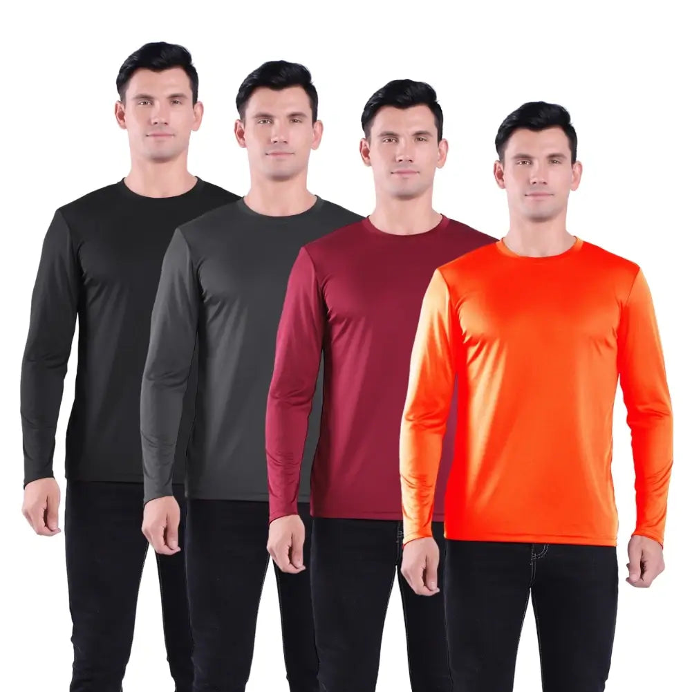 4 Pack Men's Performance Long Sleeve T-Shirts - Moisture Wicking, Quick Dry Workout Shirts for Running, Gym & Outdoor Activities
