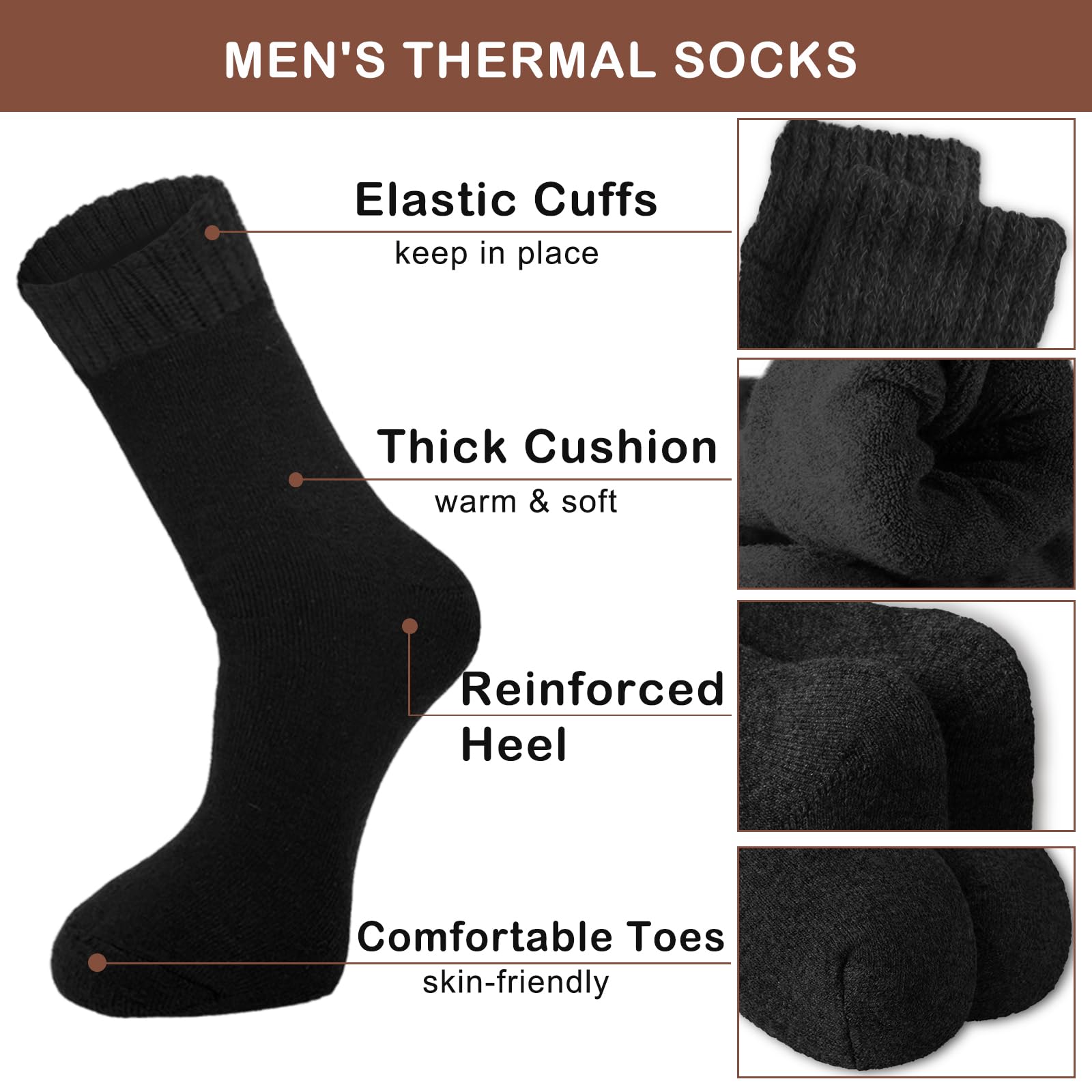 VoJoPi Men's Thermal Wool Hiking Socks - 5 Pairs Warm Cushioned Boot Socks for Walking, Outdoor Activities & Winter Comfort - Super Soft Cozy Socks for Daily Wear, Camping & Cold Weather