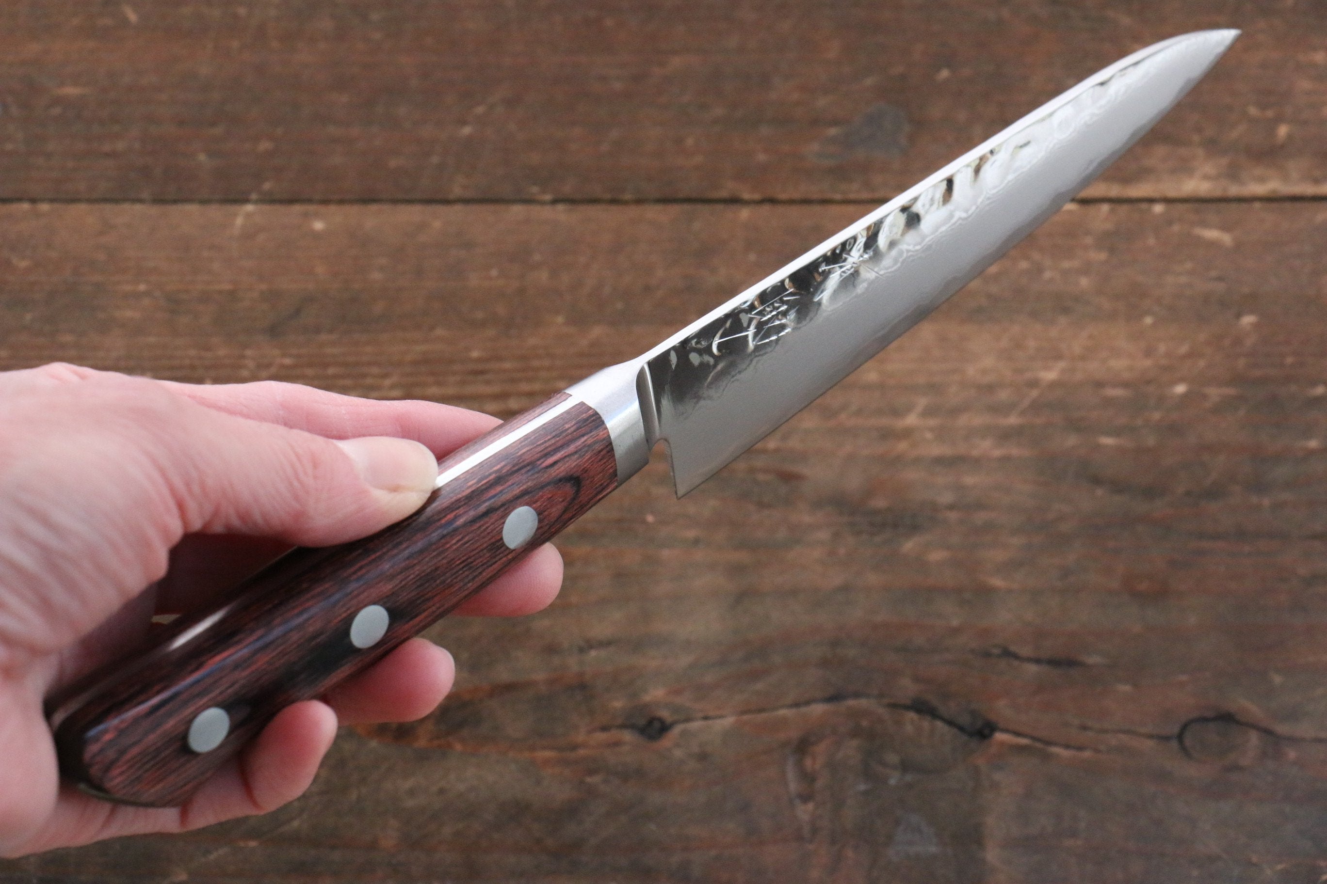 Seisuke VG10 33-Layer Damascus Petty Utility Knife 135mm with Mahogany Handle & Sheath - Perfect for Kitchen, Camping, and Outdoor Cooking