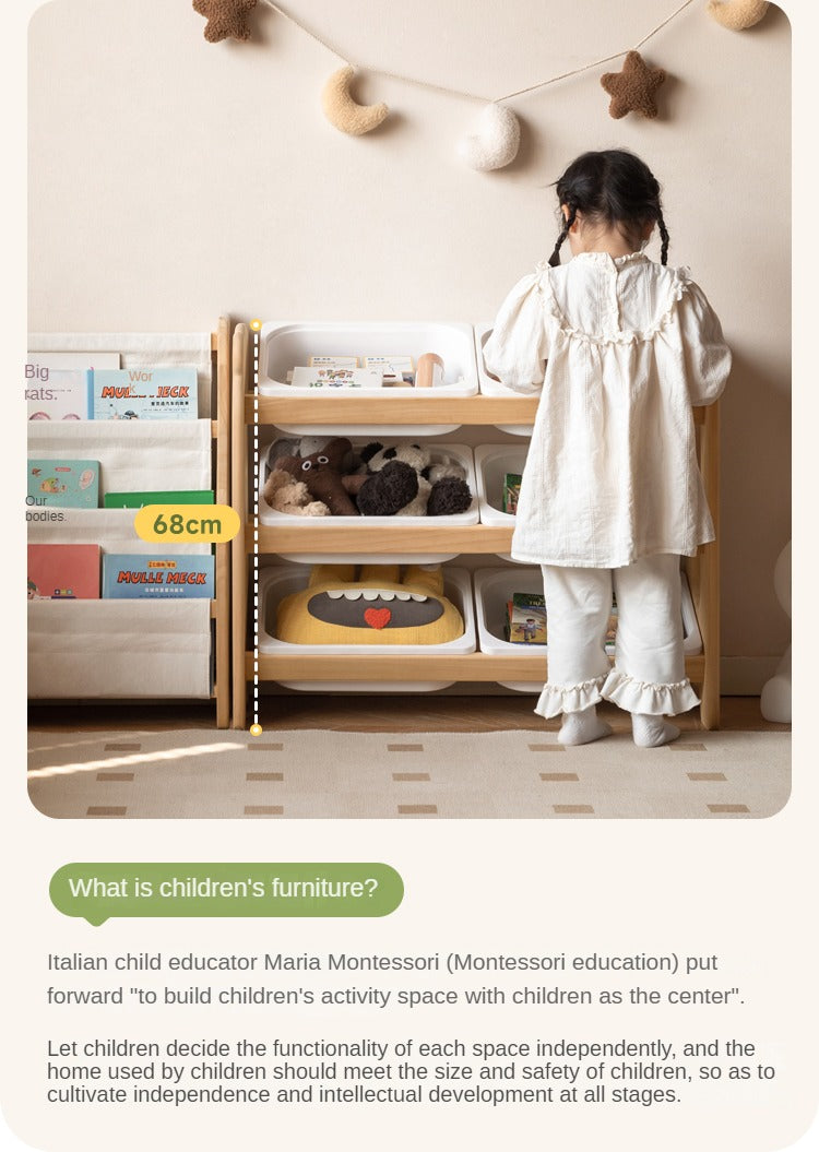 Solid Wood Kids Bookshelf - Poplar Multi-Tier Floor Standing Storage Organizer for Toys, Books & Nursery Decor | Perfect for Playrooms, Bedrooms & Daycares