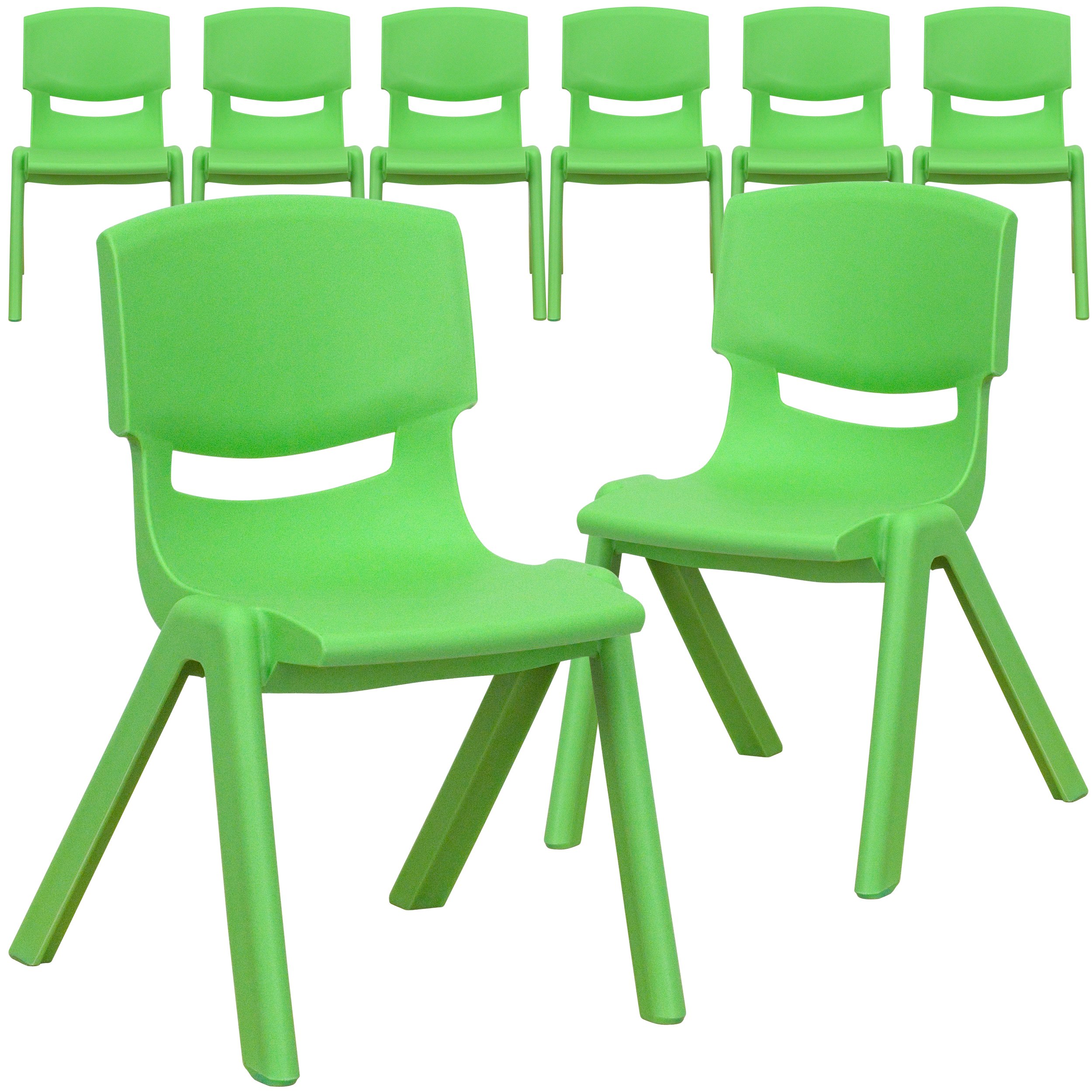 Flash Furniture Whitney 8-Pack Green Plastic Stackable School Chairs - 12