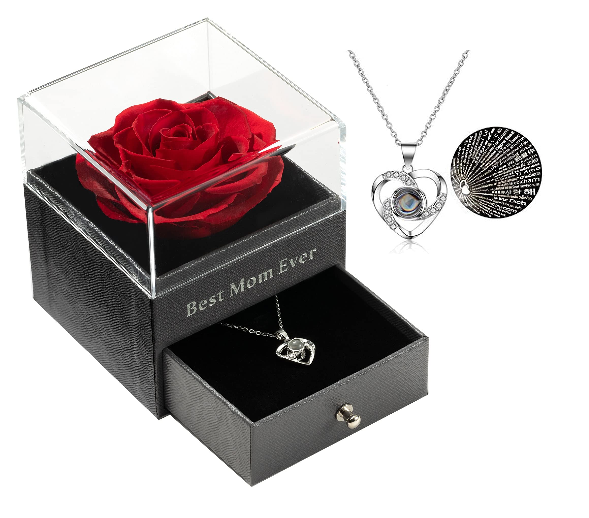 Enchanted Real Rose Necklace - 'I Love You' Rose Jewelry Gift for Mom, Wife, Girlfriend | Mothers Day, Birthday, Valentine's Day, Christmas Present | Perfect for Romantic Occasions & Special Celebrations