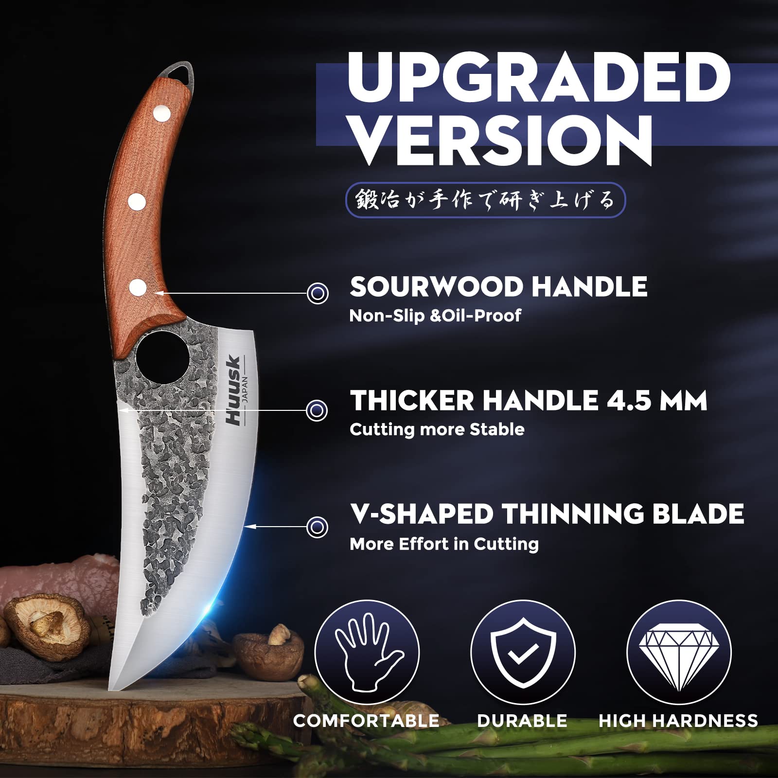 Premium Huusk Chef Knife Set - Professional Viking Style Kitchen Knives for Cooking, BBQ & Outdoor Camping | High-Quality Stainless Steel Blades with Ergonomic Handle | Perfect for Home Chefs, Campers & BBQ Enthusiasts