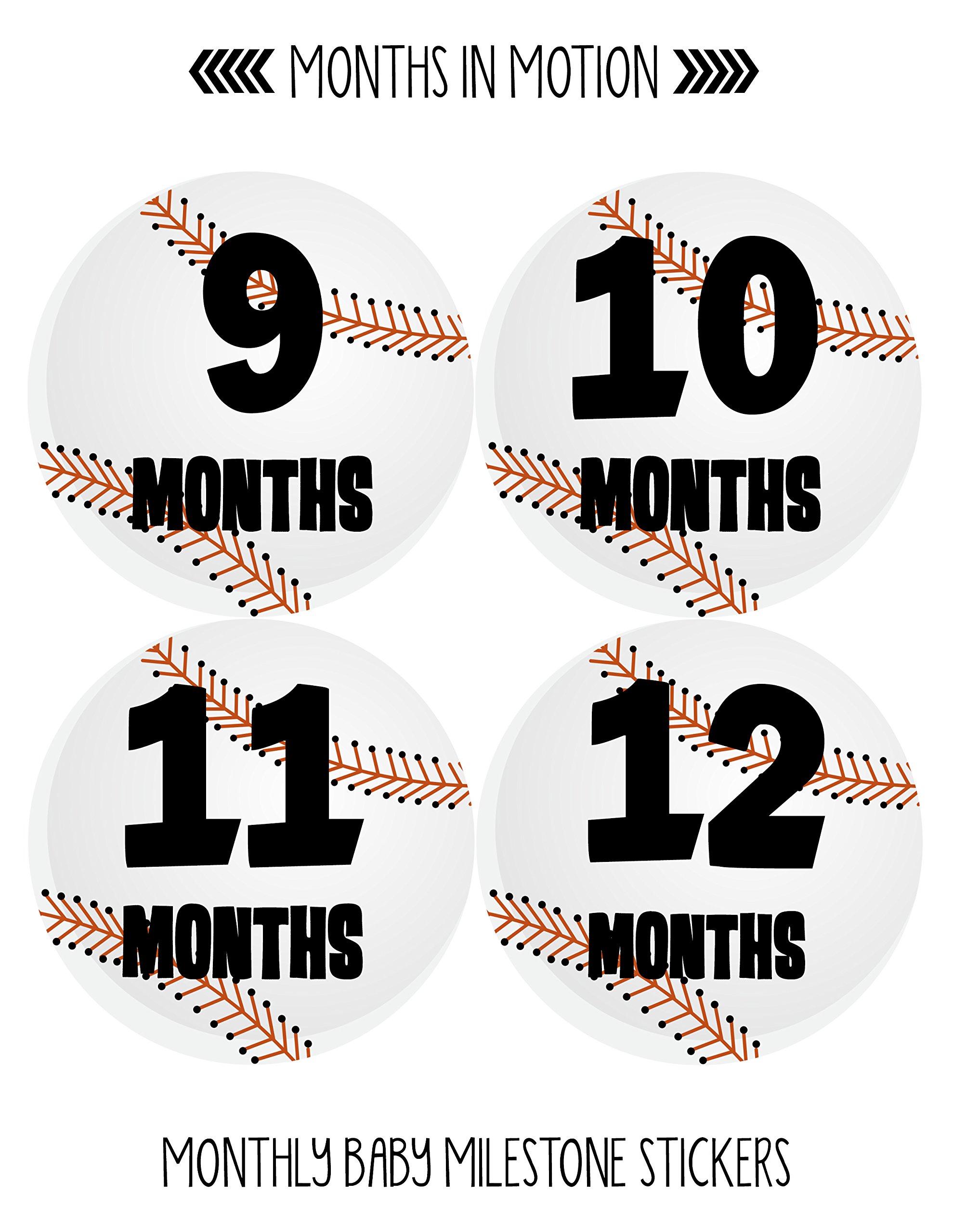 Baby Monthly Milestone Stickers for Newborn Boys - Baseball Theme - Set of 20 Adhesive Stickers - Perfect for Baby Photo Shoots, Scrapbooking & First Year Memory Keepsakes