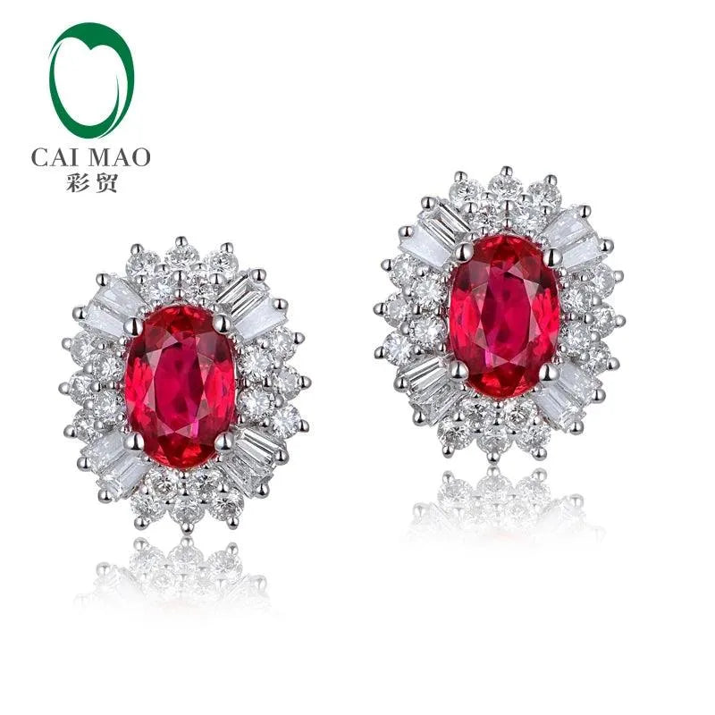 1.18ct Natural Red Ruby Stud Earrings with 0.62ct H SI Diamonds in 14K White Gold - Elegant Jewelry for Women, Perfect for Weddings, Anniversaries & Special Occasions