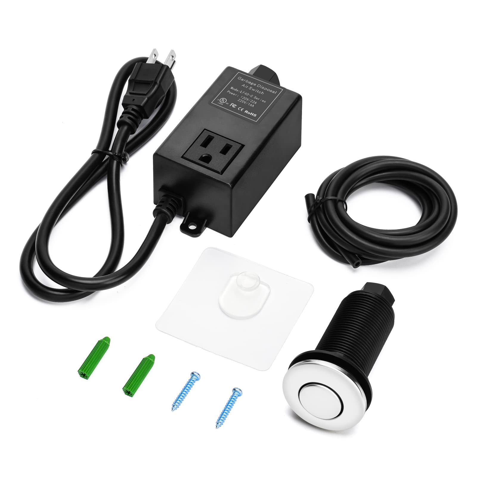Briidea Stainless Steel Garbage Disposal Air Switch Kit - Polished Long Button Sink Top Waste Disposal System for Kitchen Sink (Easy Installation, Perfect for Home Kitchen Renovation & Waste Management)