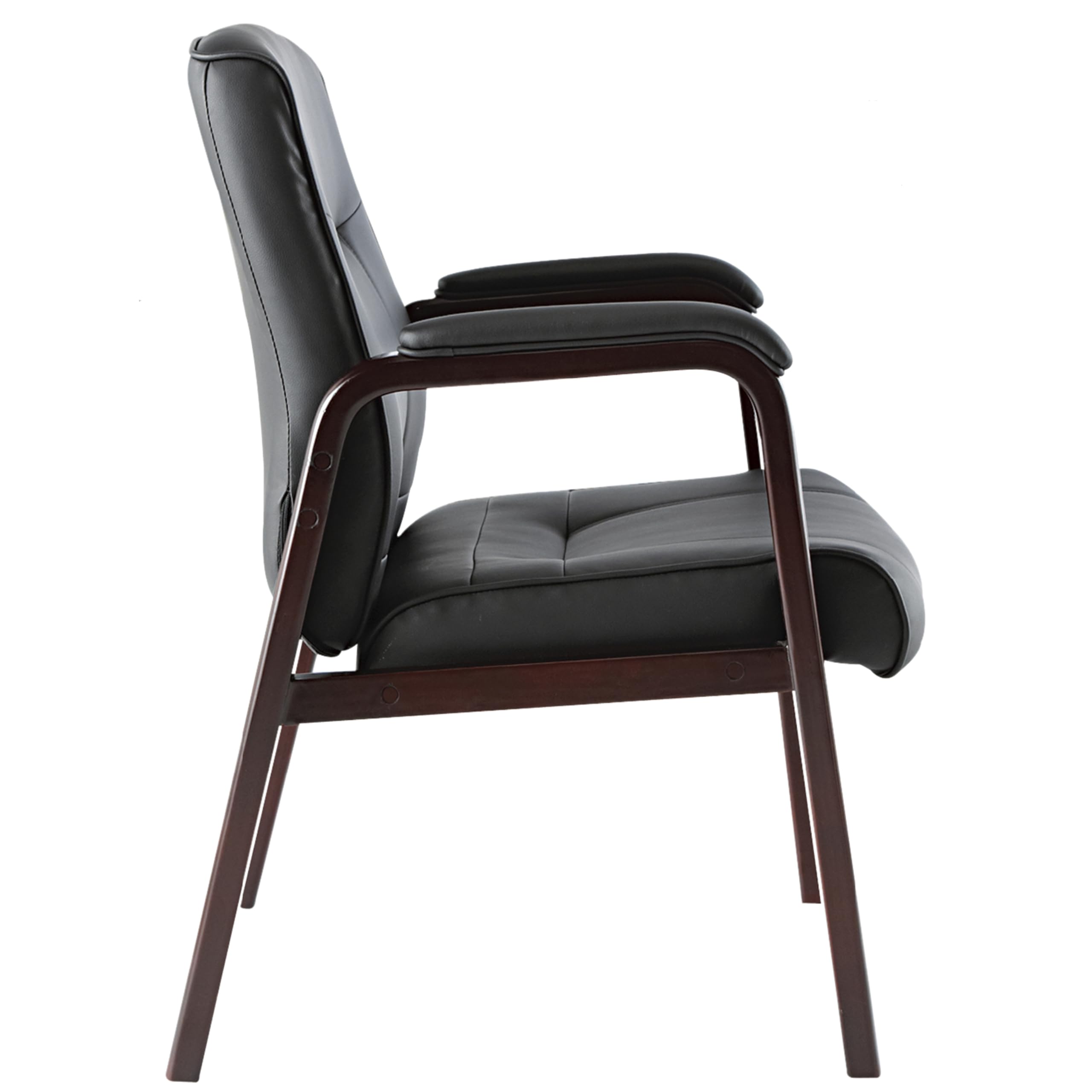 Alera Madaris Series Leather Guest Chair with Wood Trim Legs - Black/Mahogany Office Chair for Reception, Conference Room & Home Office
