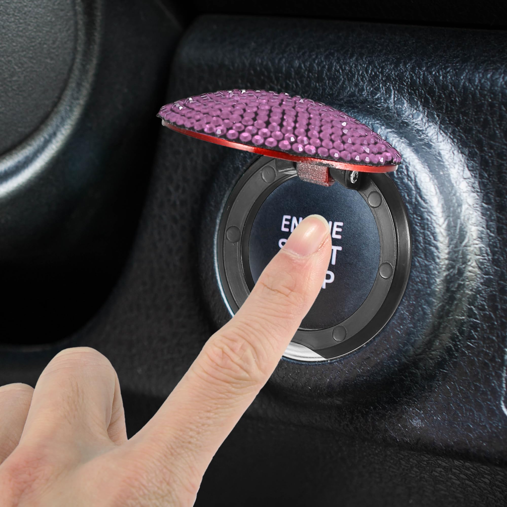 X AUTOHAUX Bling Car Start Stop Engine Button Cover - Pink Rhinestone Anti-Scratch Universal Decorative Ring for Ignition Protection | Stylish Accessory for Cars, SUVs & Trucks | Perfect Gift for Car Enthusiasts