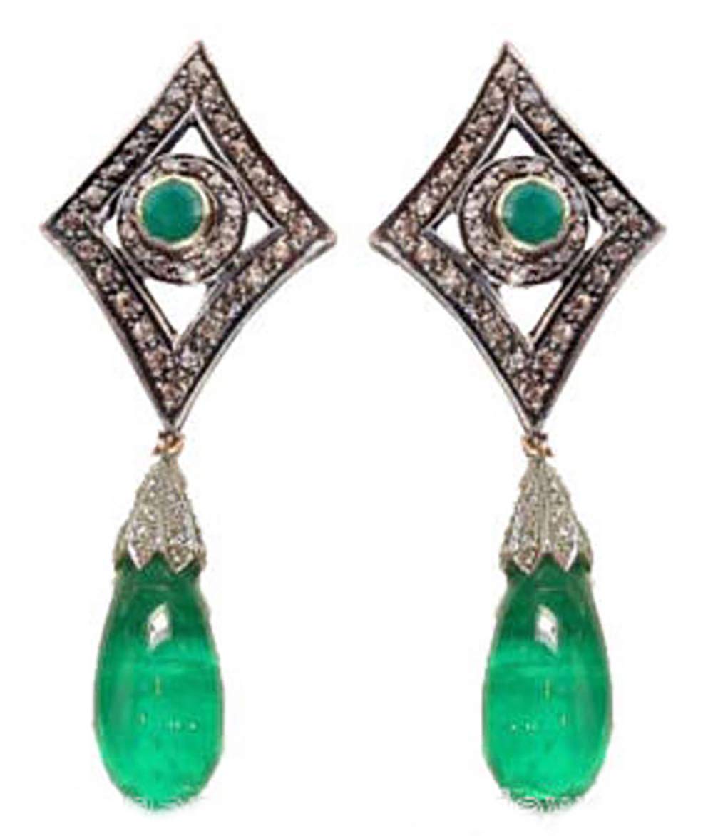 Rose Cut Diamond Earrings 4.5 TCW Emerald - 925 Sterling Silver Vintage Art Deco Jewelry for Women - Perfect for Weddings, Parties & Special Occasions