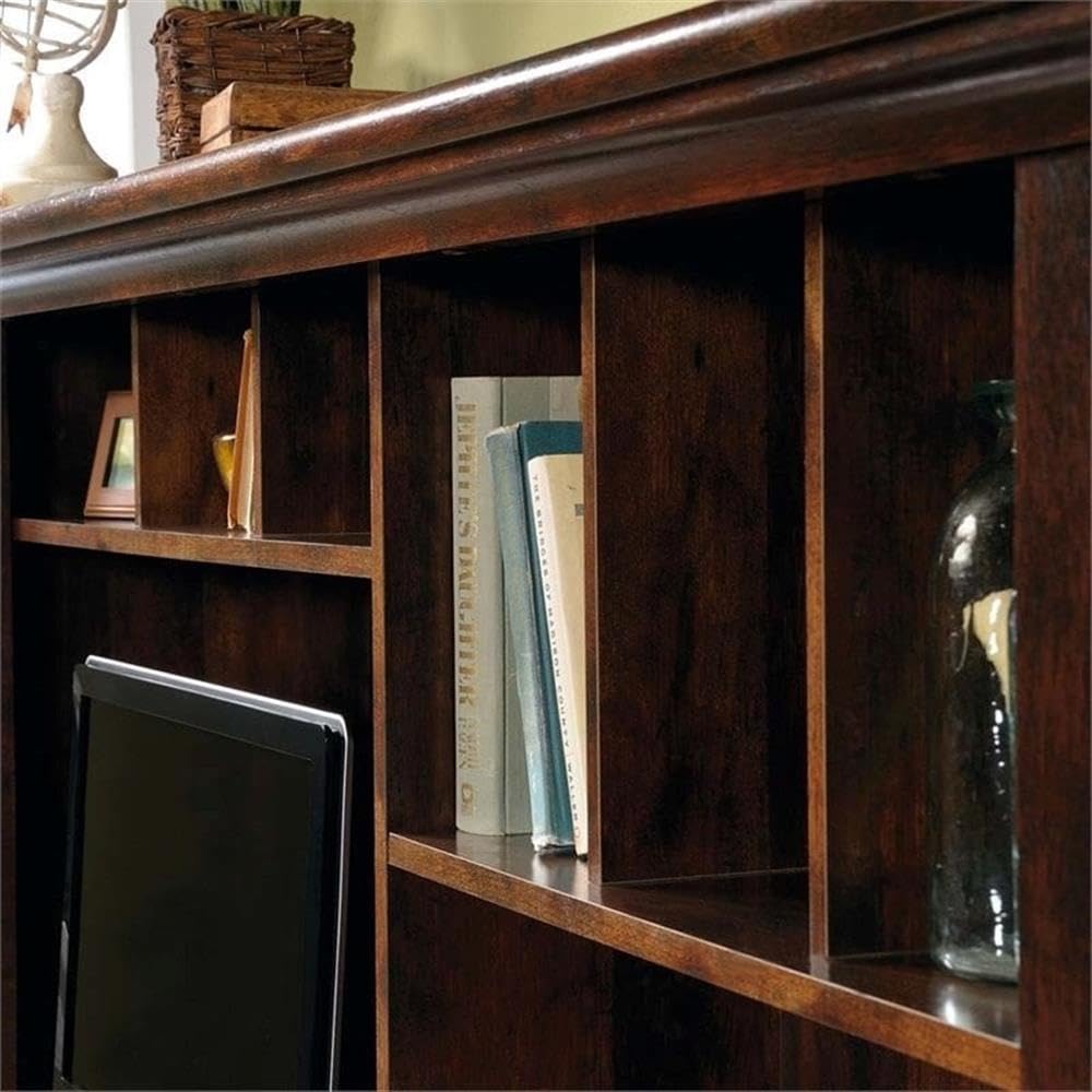 Pemberly Row Computer Desk with Hutch, CPU Storage & Keyboard Drawer - Curado Cherry Finish for Home Office, Study & Workspace Organization