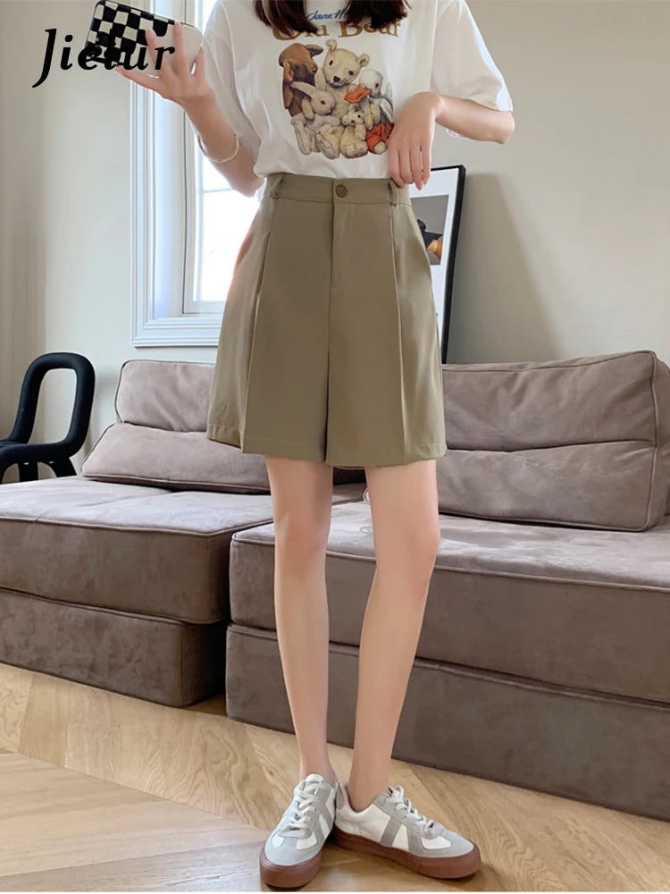 Women's High Waist A-Line Shorts - Summer Wide Leg Loose Casual Short Pants in Black & Khaki | Perfect for Work, Office & Everyday Wear
