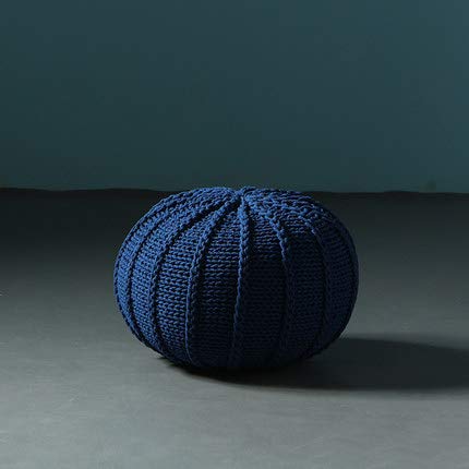 XMZFQ Round Knit Pouf Ottoman Foot Stool - Cotton Braided Cord Bean Bag Floor Chair for Living Room, Bedroom & Kids Room - Blue | Perfect for Lounging, Reading Nook & Extra Seating