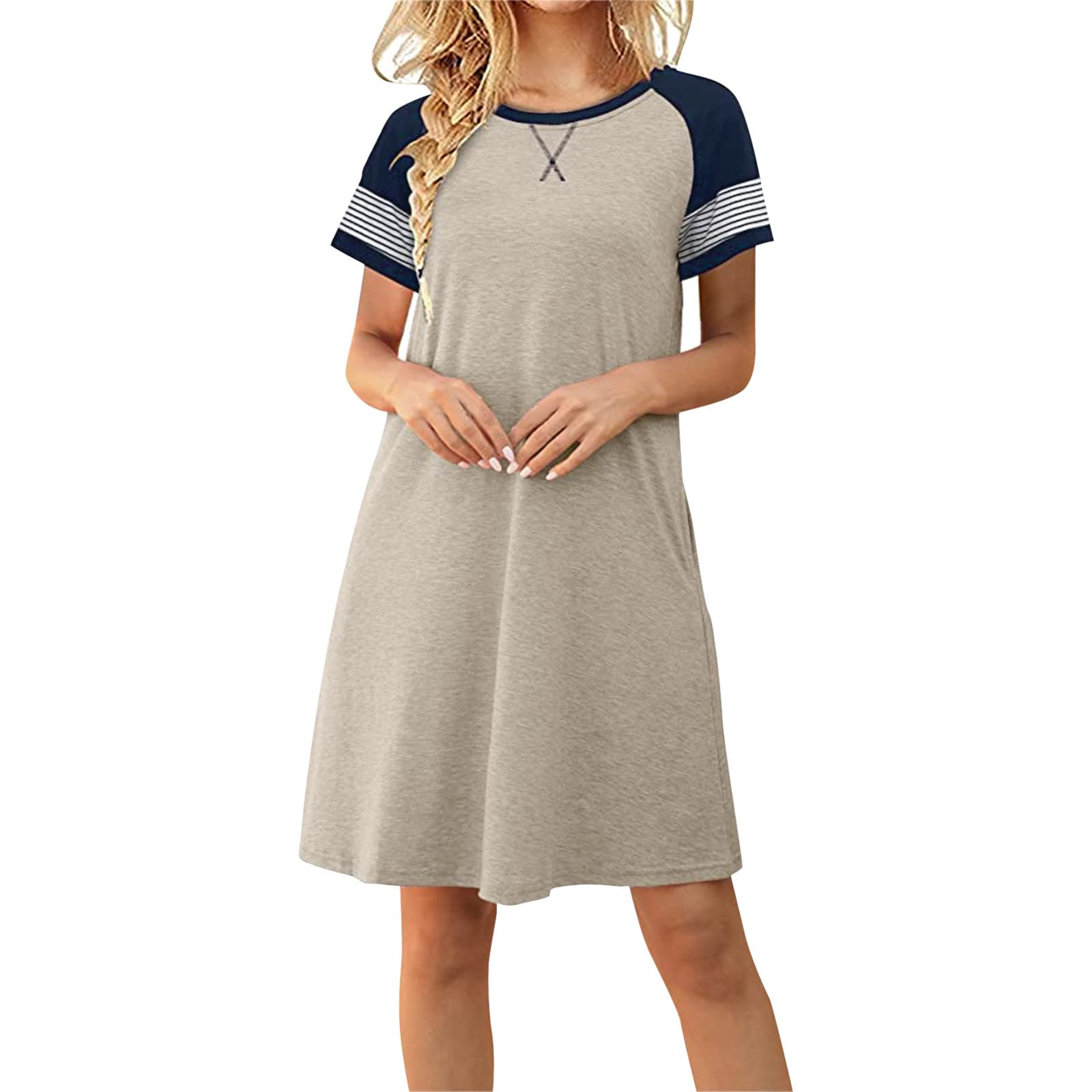 Women's Summer Sun Dresses - Casual Short Sleeve Striped Swing Dress with Pockets | Loose Fit T-Shirt Dress for Beach, Vacation & Everyday Wear