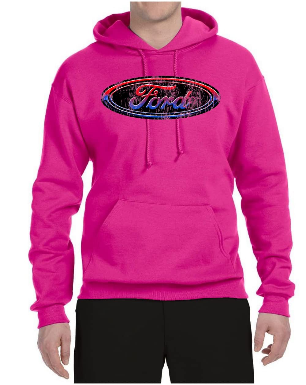 Wild Bobby Red Blue Black Ford Logo Graphic Hoodie Sweatshirt for Cars & Trucks Lovers - Unisex Pullover for Casual Wear, Car Shows & Automotive Enthusiasts