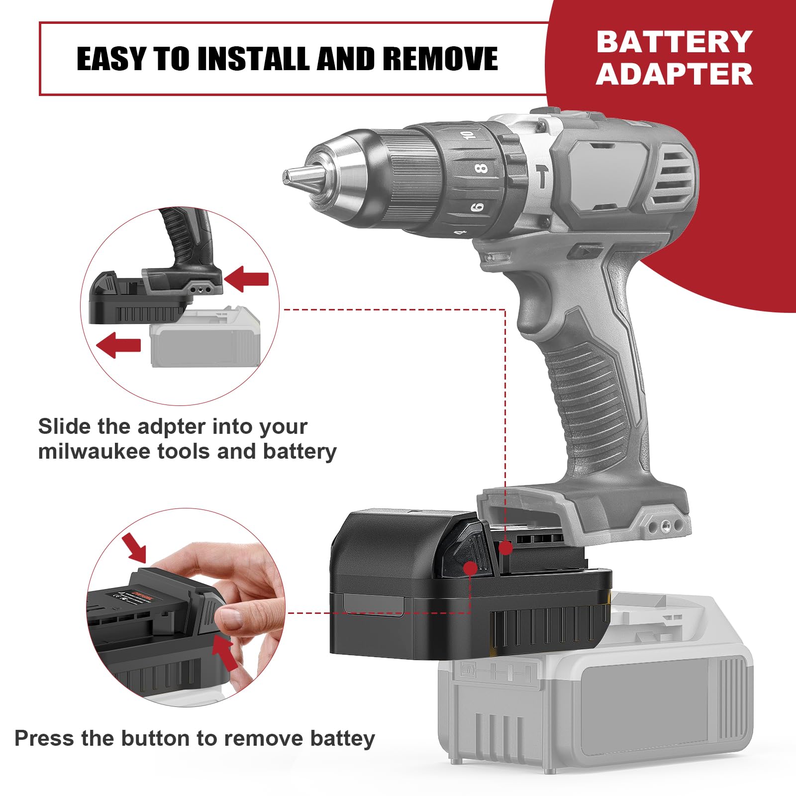 DeWalt to Milwaukee Battery Adapter - Convert DeWalt 18V/20V Lithium Battery to Milwaukee M18 Power Tool (Tool-Free Installation) - Perfect for Drills, Saws, and Cordless Power Tools