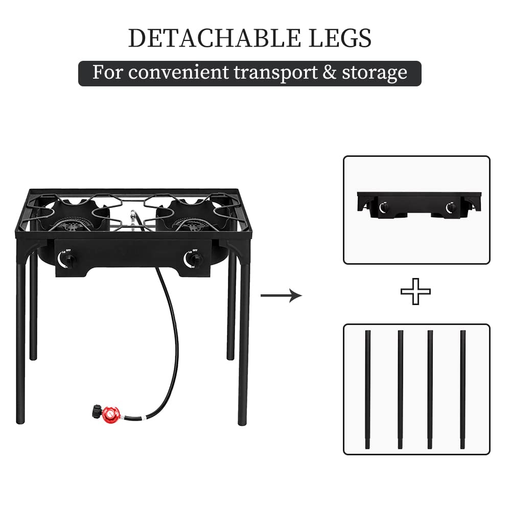 Portable High Pressure Propane Gas Camp Stove - Outdoor Cast Iron Cooking Burner for Camping, Backpacking, Patio & BBQ (Black) - Perfect for Grilling, Boiling & Outdoor Cooking Adventures