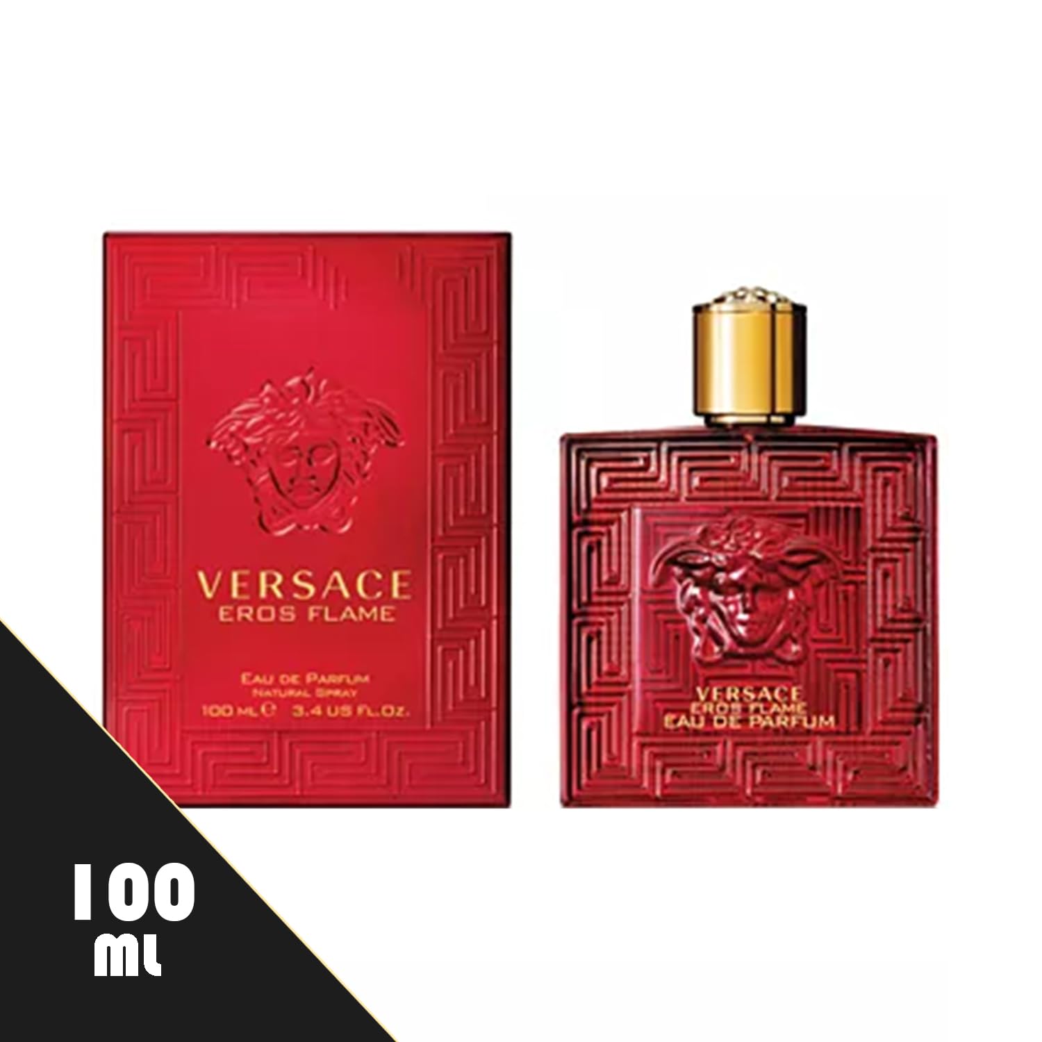 Eros Flame for Men | 3.4 Oz Eau de Parfum Spray Gift Set with Lavender Soy Candle (5 ml), Car Air Fresheners & Travel Perfume Atomizer - Perfect Cologne Kit for Him, Ideal for Gifts, Date Nights & Everyday Wear