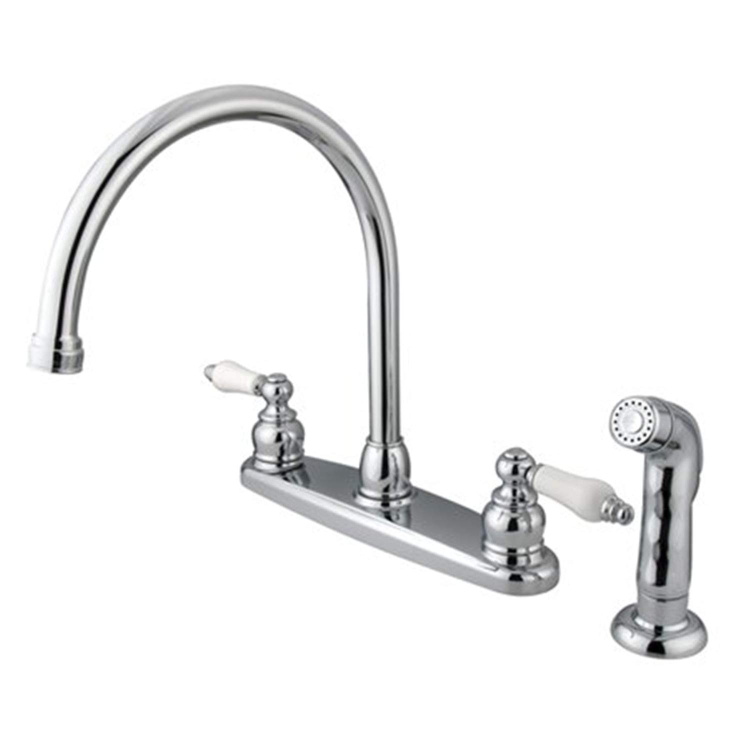Kingston Brass Vintage Double Handle Goose Neck Kitchen Faucet with Pull Down Sprayer - Classic Design for Farmhouse & Traditional Kitchens - Perfect for Washing Dishes, Filling Pots & Daily Cooking Tasks