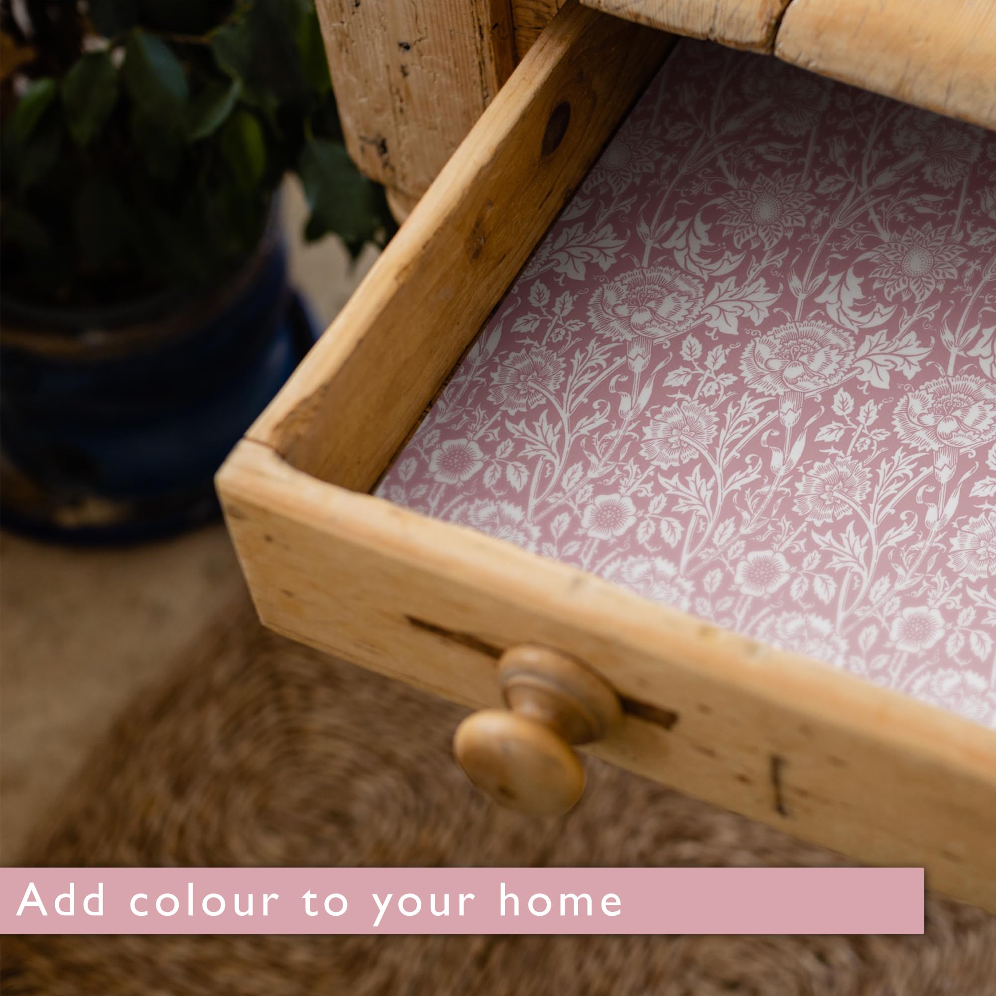 Pink William Morris Rose Scented Drawer Liners - Pack of 5 Folded Sheets with Rose Essential Oil | UK Made | Perfect for Dresser Drawers, Wardrobes & Closet Organization
