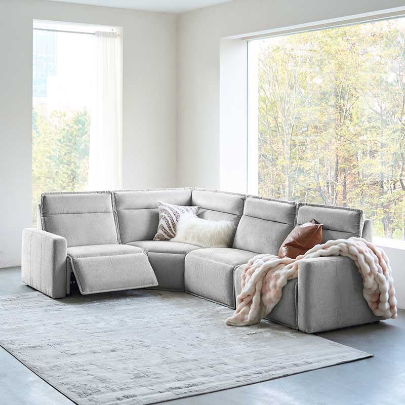 Essentia Power Reclining Corner Sofa - Easy Care Fabric Sectional Couch with USB Charging for Living Room, Home Theater & Family Room Comfort