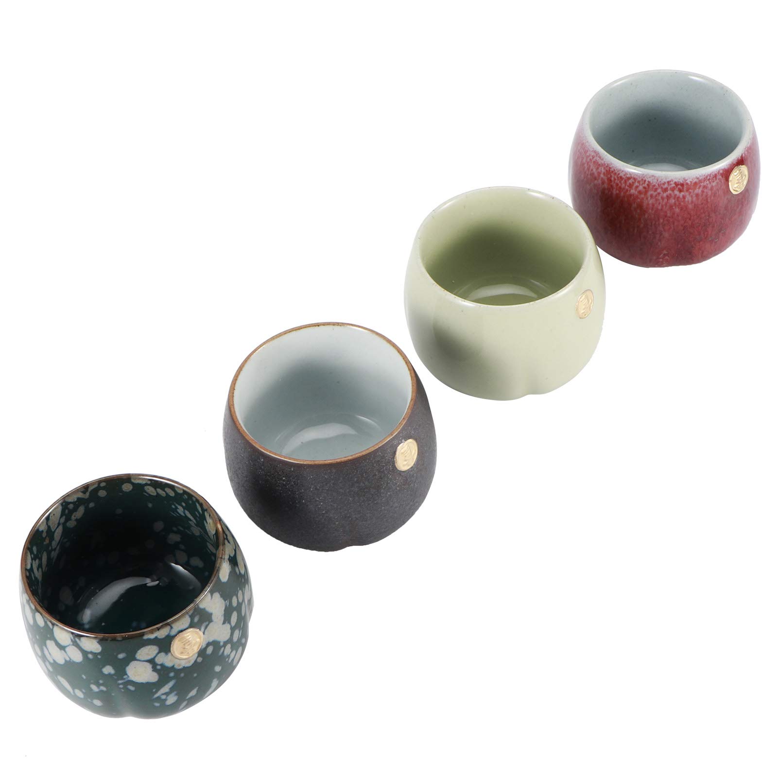 Vintage Japanese Style Ceramic Tea Cup Set - 4pcs Handcrafted Kiln Baked Kung Fu Teaware for Coffee, Tea, Cappuccino, Latte & Americano - Four Seasons Changle Collection - Perfect for Home, Office & Tea Ceremonies
