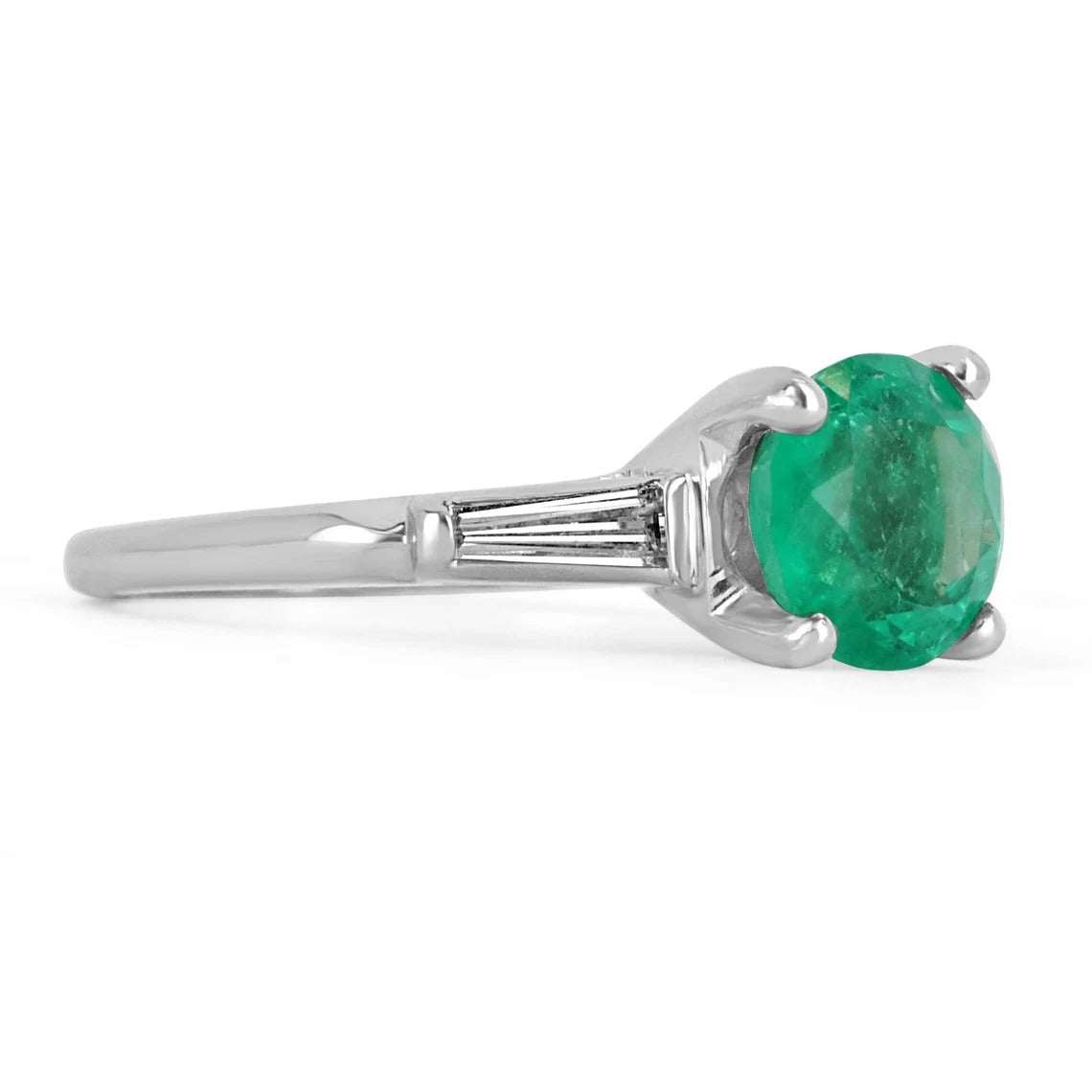 2.61tcw Round Emerald & Diamond Baguette Engagement Ring in Platinum - Perfect for Proposals, Weddings & Anniversary Gifts