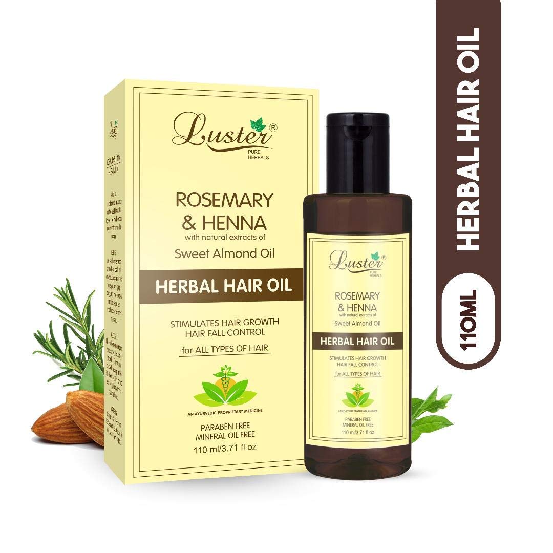 Luster Rosemary & Henna Hair Oil with Tea Tree & Neem | Bhringraj Oil Combo for All Hair Types | Natural Extracts Enriched | Paraben & Mineral Oil Free - 110ml (Pack of 3) | Promotes Hair Growth & Scalp Health for Daily Hair Care Routine