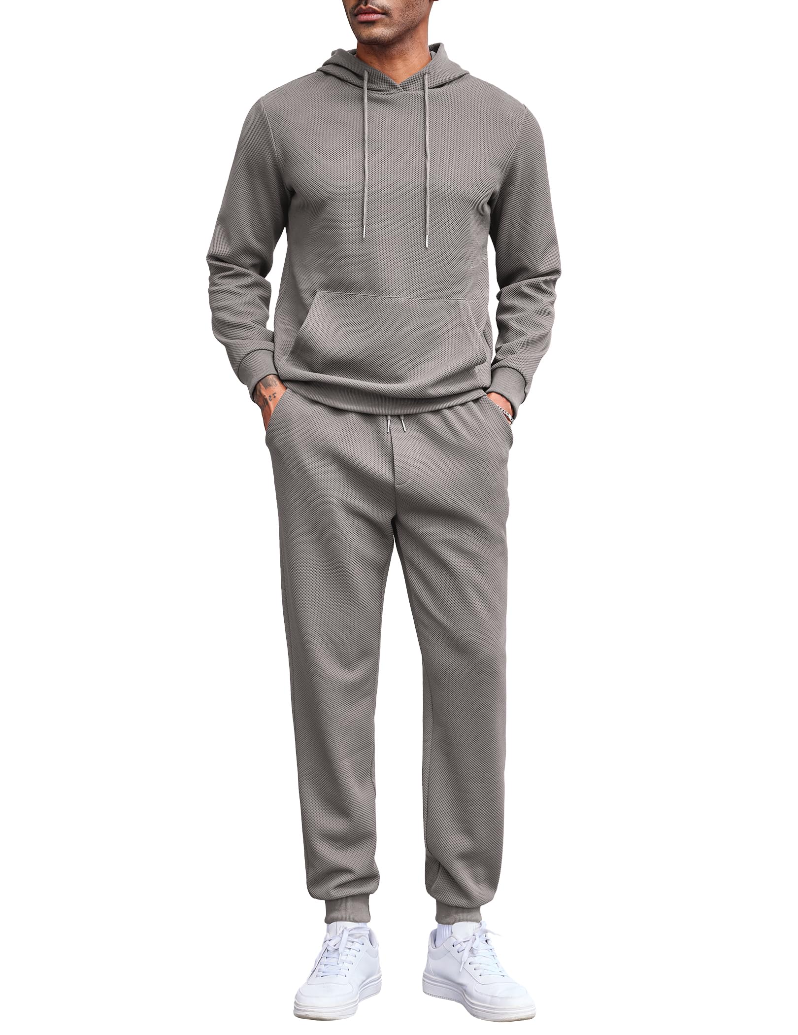 COOFANDY Men's 2-Piece Waffle Hoodie Tracksuit Set - Breathable Jogging Suit for Running, Gym & Casual Wear | Athletic Sweatsuit for Men