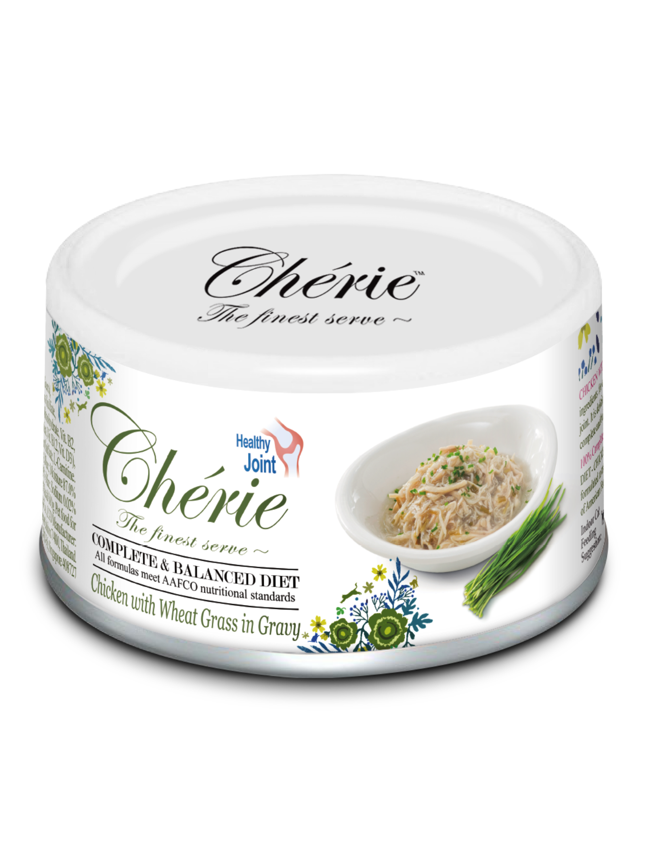 Cherie Complete & Balanced Chicken with Wheat Grass in Gravy - Healthy Joint Support Wet Cat Food (80g) | High Protein Meal for Adult & Senior Cats | Perfect for Digestive Health & Immune System Boost