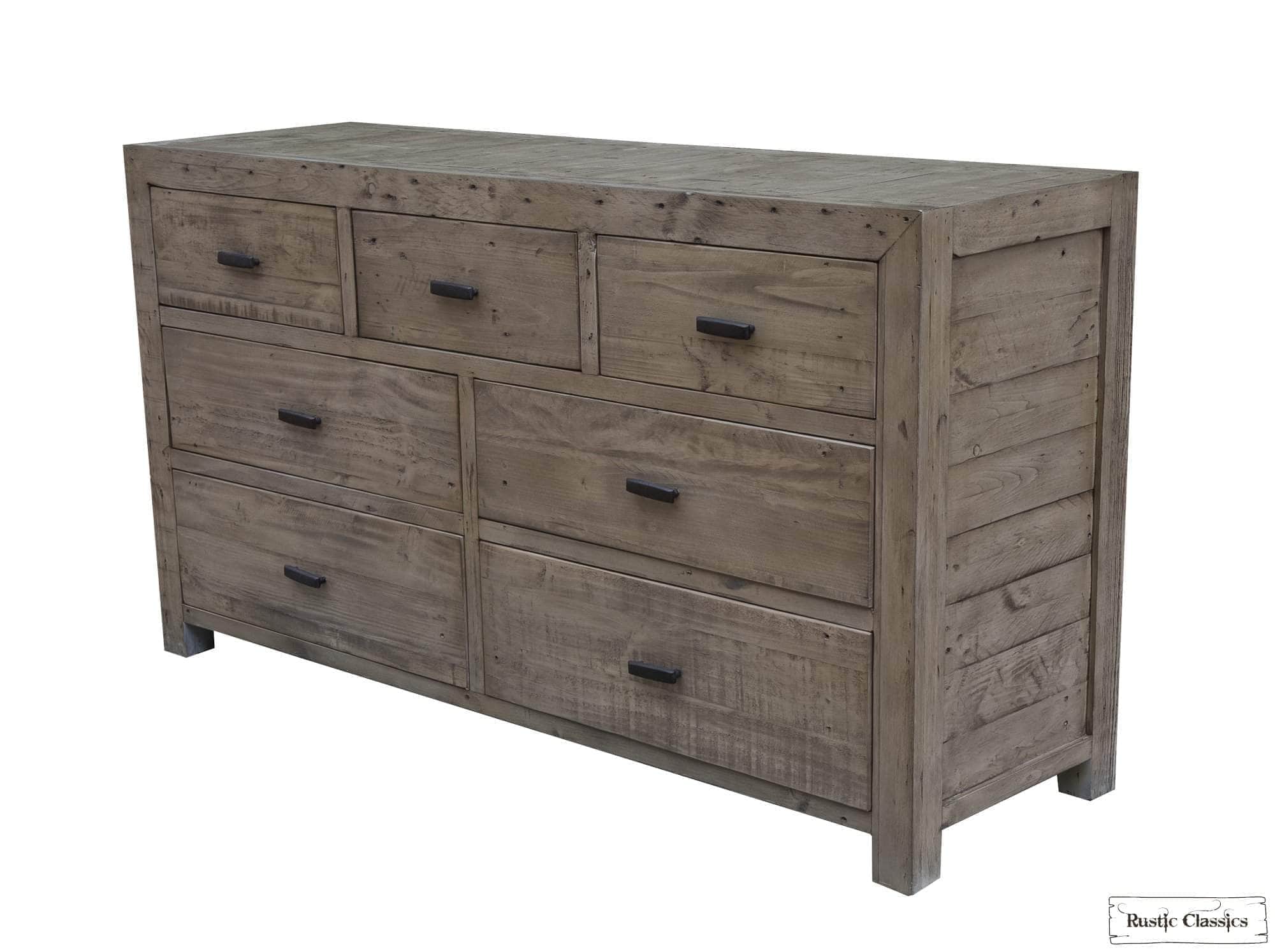 Whistler Reclaimed Wood 7-Drawer Dresser in Grey - Vintage Style Bedroom Furniture for Storage & Organization