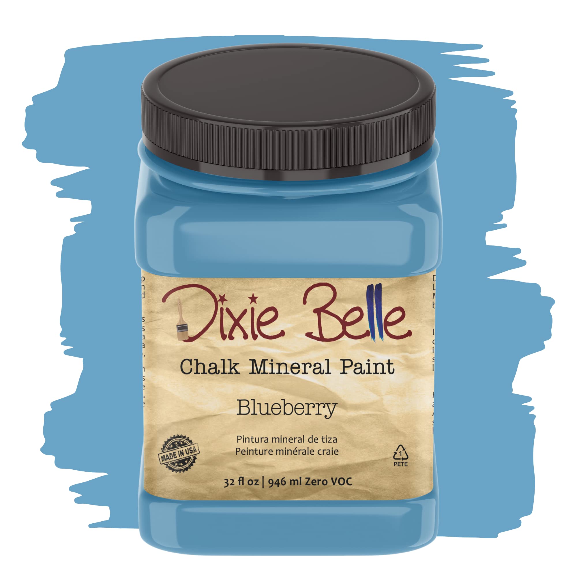 Dixie Belle Chalk Mineral Paint - Blueberry (32 Fl Oz) | Matte Periwinkle Blue Furniture Paint | DIY Chalk Finish Paint for Wood, Cabinets & Home Decor | Made in USA | Perfect for Upcycling, Shabby Chic & Farmhouse Style Projects