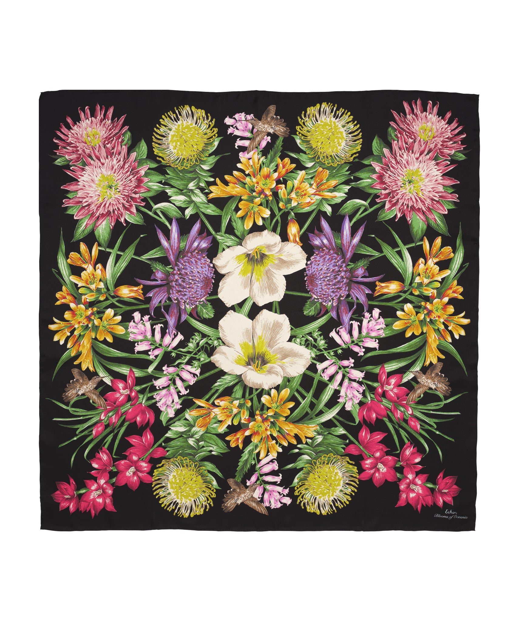 Blooms Of Oceania 35 Silk Square Scarf - Elegant Floral Print Fashion Accessory for Women, Perfect for Parties, Weddings & Office Wear