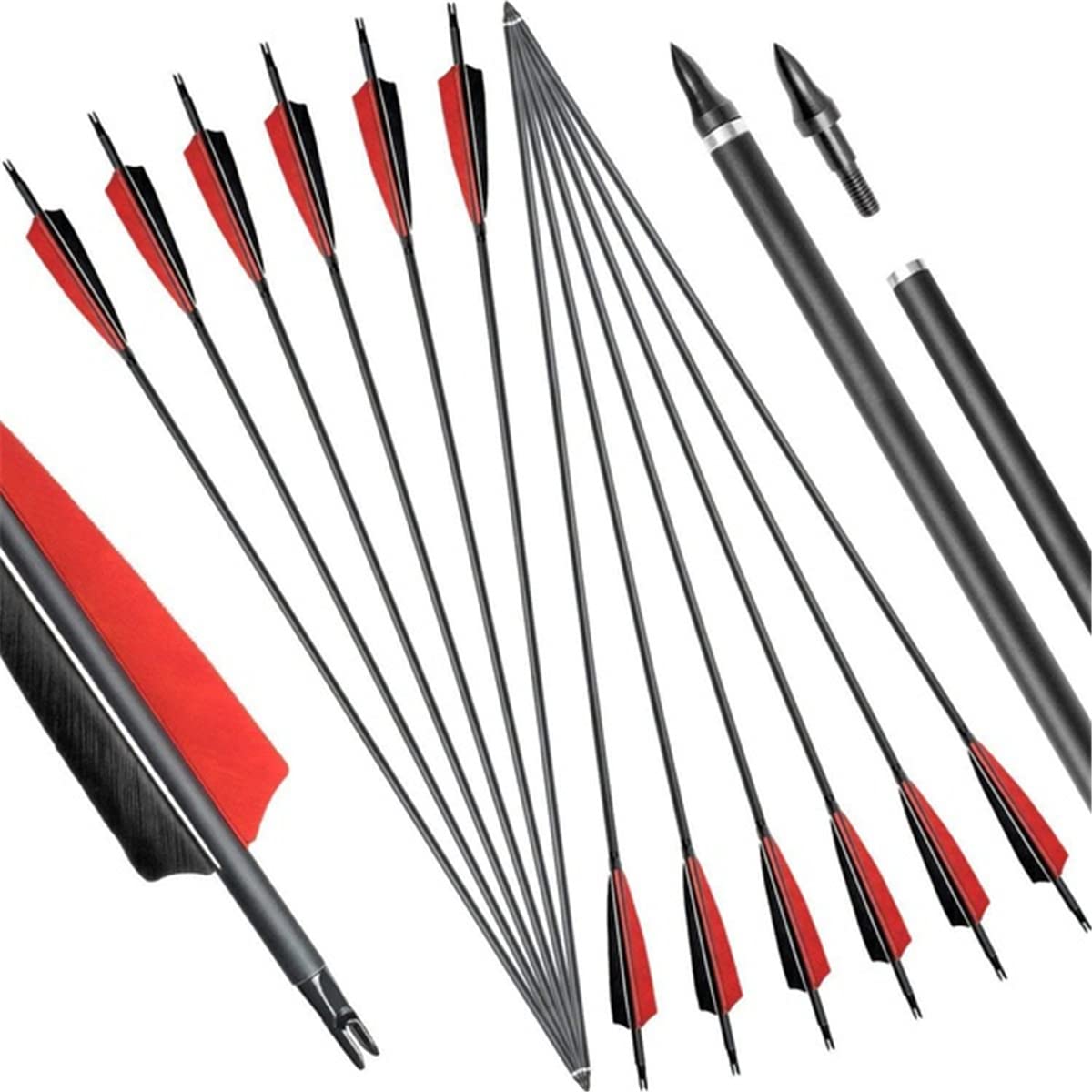 30 Inch 500 Carbon Spine Archery Hunting Arrows - Black & White for Recurve & Compound Bows | Target Practice & Outdoor Hunting Accessories