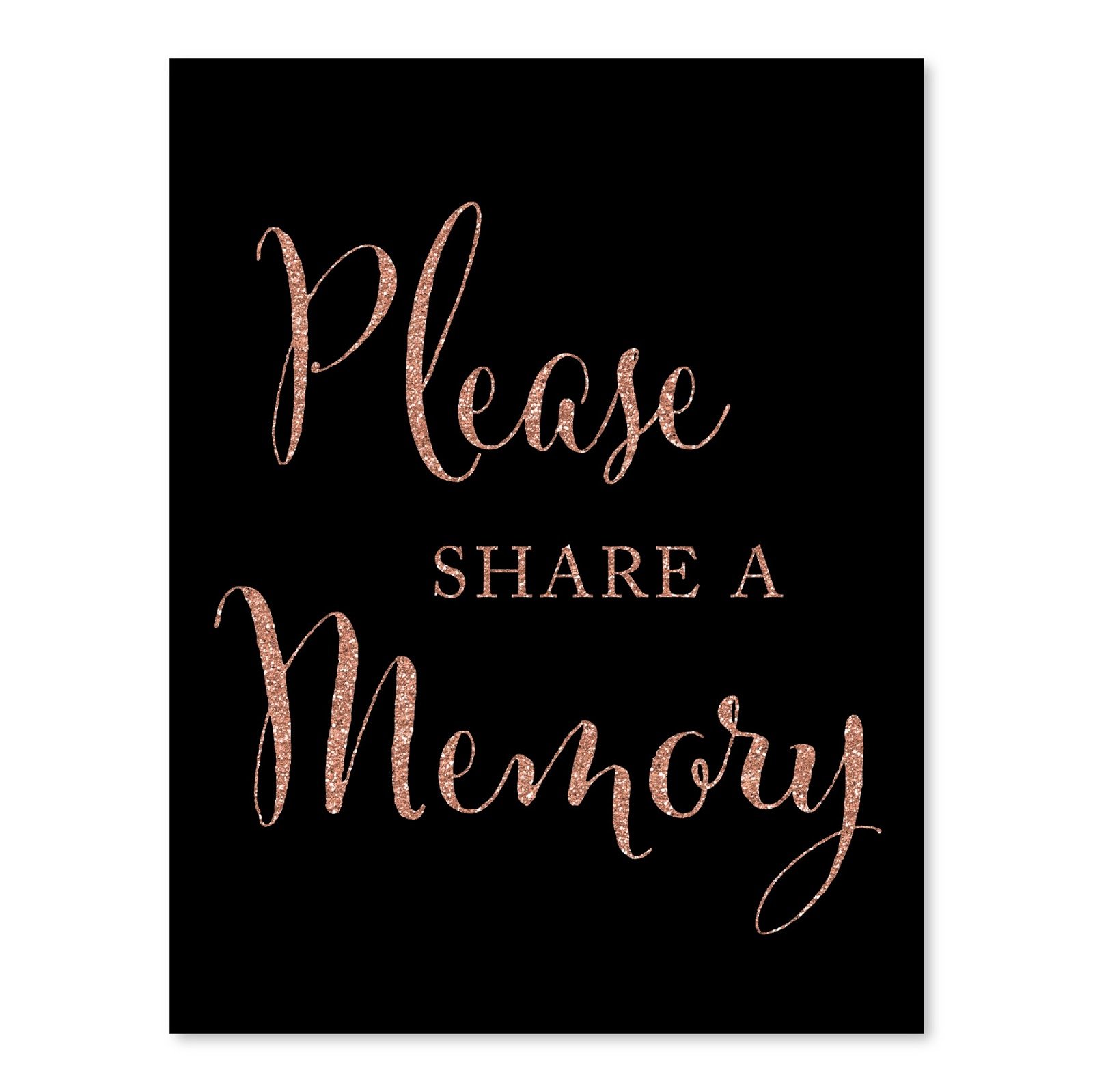 Andaz Press Wedding Party Signs - Faux Rose Gold Glitter on Black Cardstock - 8.5x11 Inch Memory Sharing Guest Book Sign - 1-Pack Elegant Party Decorations for Weddings, Bridal Showers & Anniversary Celebrations