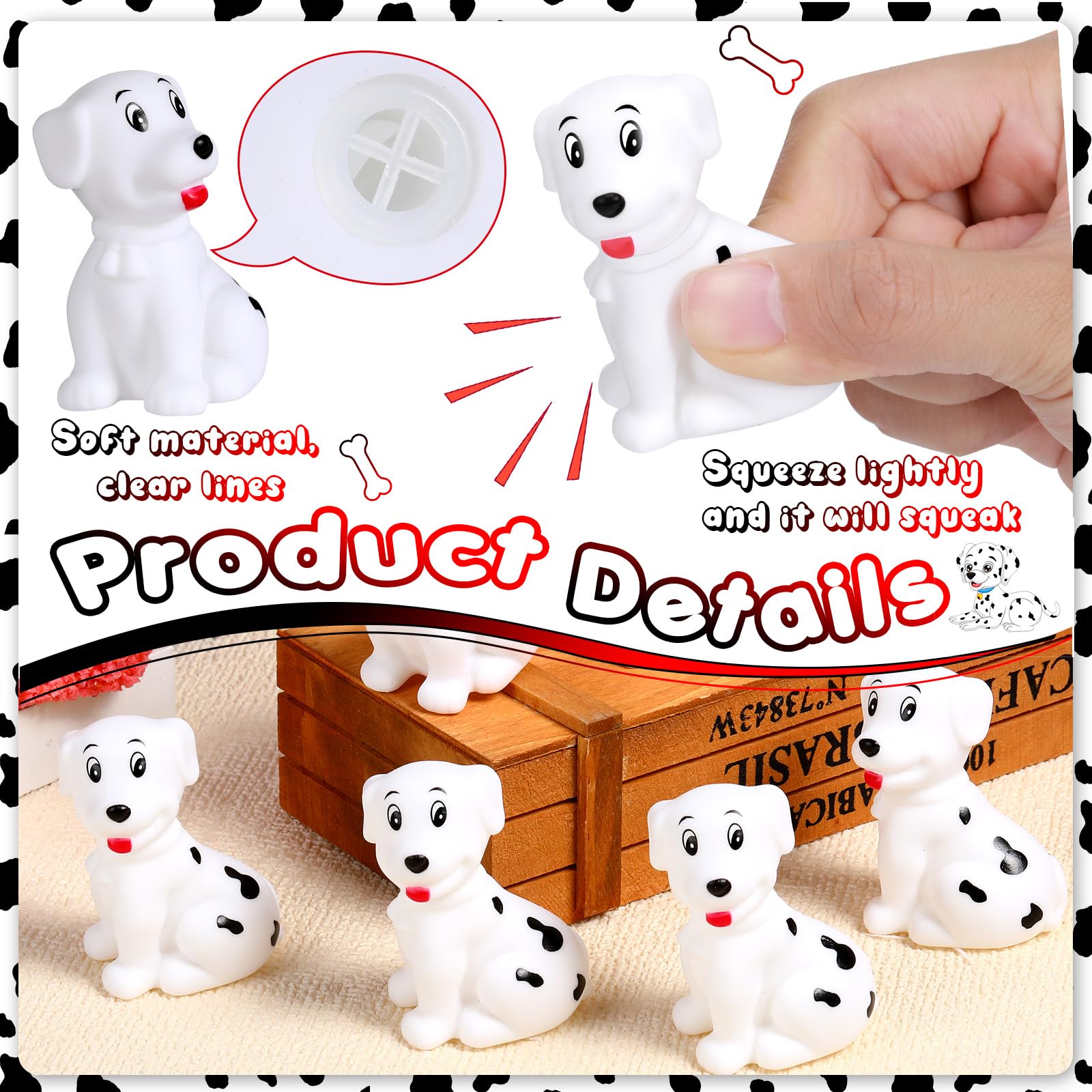 50 Pcs Mini Dalmatian Dog Bath Toys - Squeaky Floating Rubber Figures for Baby Showers, Birthday Parties, Cake Decorations & 100th Day of School Gifts (2.2 x 1.6 x 1.3 Inches) - Perfect for Bathtime Fun, Pool Parties & Sensory Play