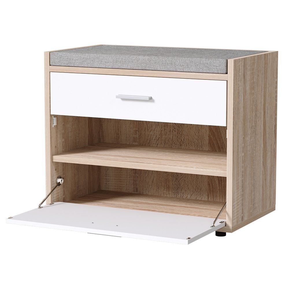 Artiss Shoe Cabinet Bench - Wooden Shoe Storage Organizer with Fabric Seat, Holds Up to 8 Pairs of Shoes - Perfect for Entryway, Mudroom, and Bedroom Organization
