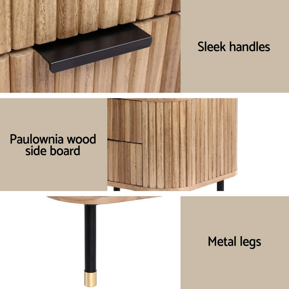 Premium Paulownia Wood Nightstand with 2 Drawers - Solid Pine Frame - Modern Bedroom Furniture for Small Spaces & Apartment Living