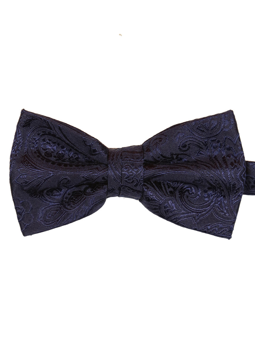 DÉCLIC Classic Paisley Bow Tie for Men - Navy Blue Silk Necktie - Perfect for Weddings, Prom & Formal Events