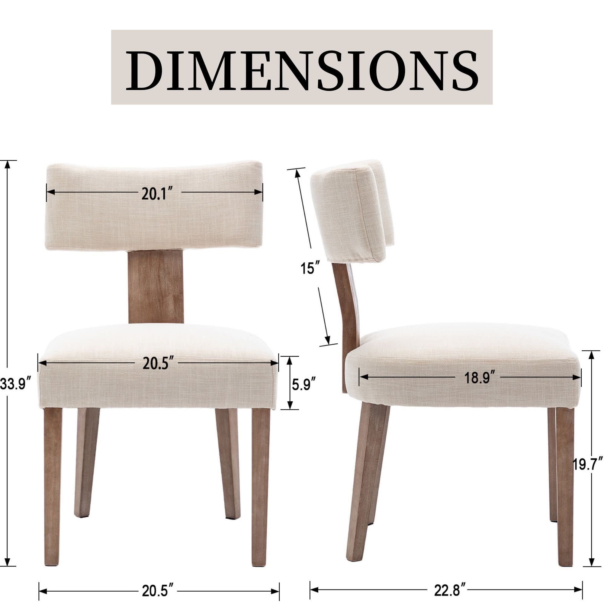 Farmhouse Dining Chairs Set of 2 - Linen Upholstered Solid Wood Leg Parsons Chairs for Kitchen, Dining Room & Breakfast Nook - Beige Accent Chairs