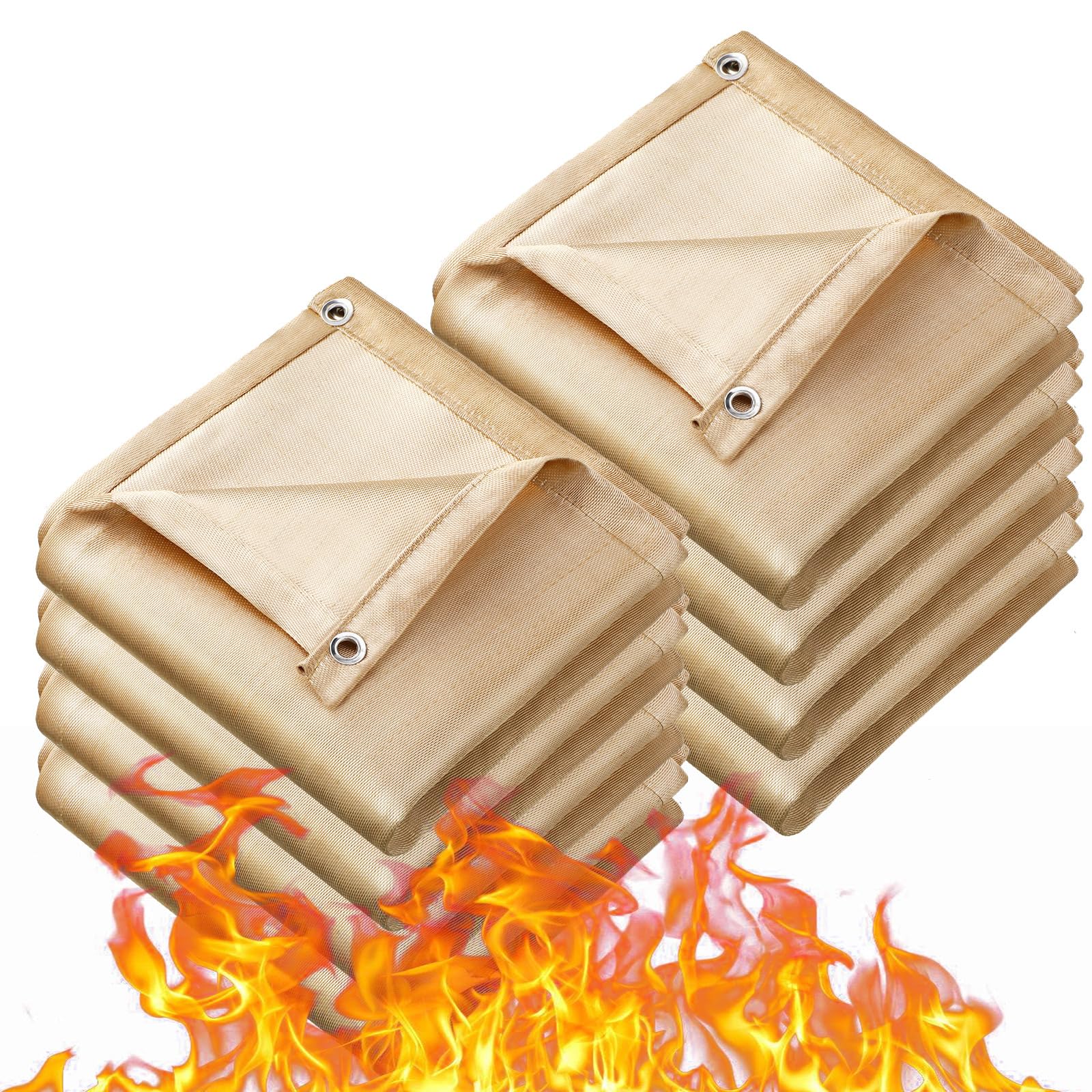 8 Pack Heavy Duty Fiberglass Welding Blanket 4x6 ft, 800 GSM Fireproof & Flame Resistant - Fire Retardant Weld Insulation Cover with Grommets for Welders, Grilling, Camping & Emergency Fire Protection
