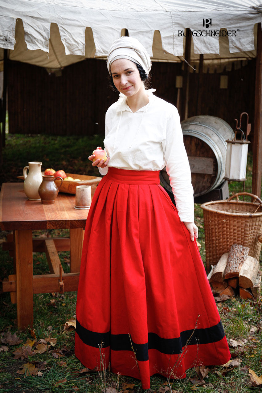 Landsknecht Skirt for Women - Floral Print Red & Black Renaissance Skirt - Perfect for Cosplay, Renaissance Fairs, and Historical Reenactments