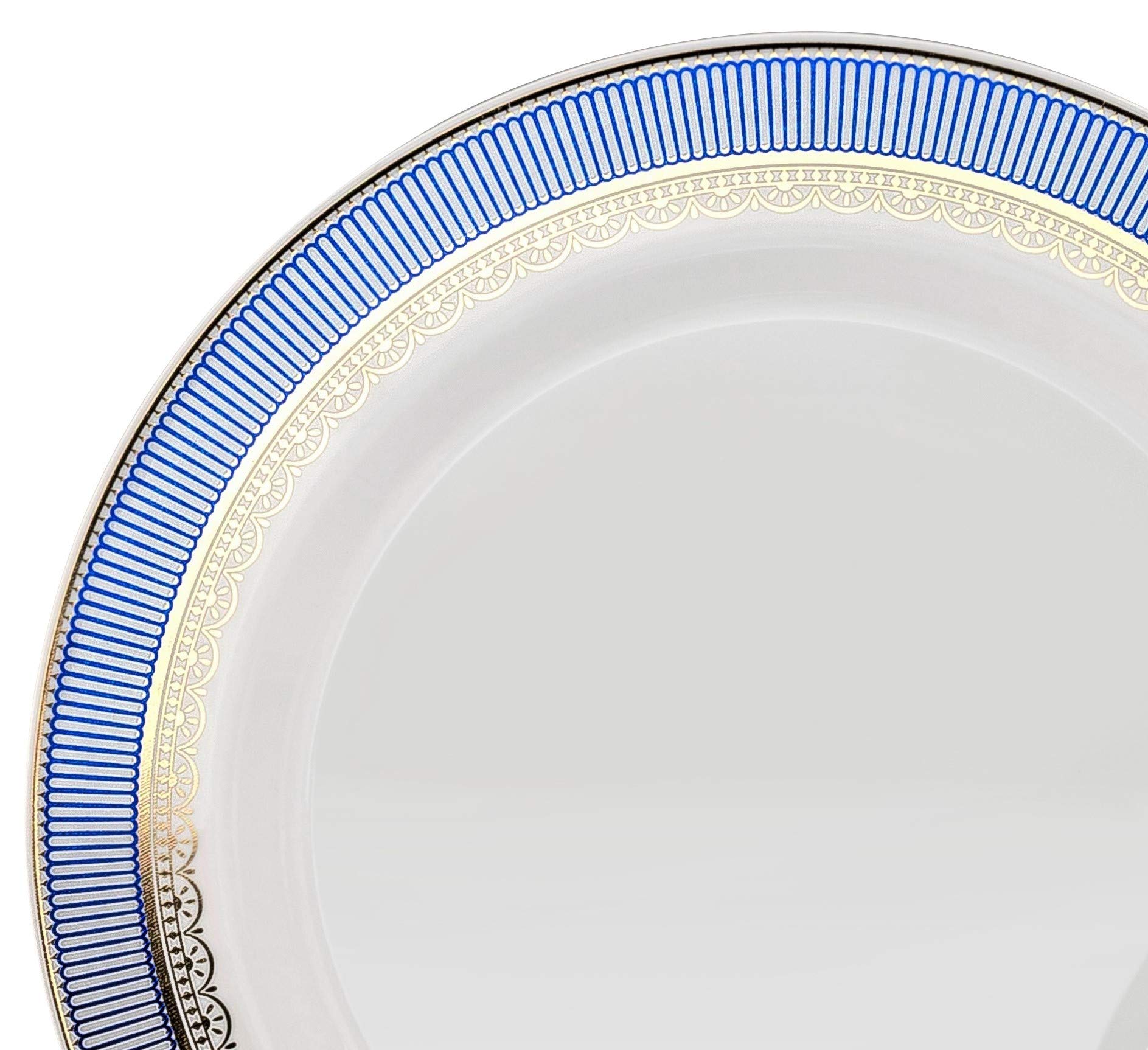 60-Pack Heavyweight Disposable Plastic Plates for Weddings & Parties - 7.5'' Appetizer/Dessert Plates in Elegant Louvre White/Blue & Gold Design | Perfect for Catering, Birthday Celebrations & Formal Events