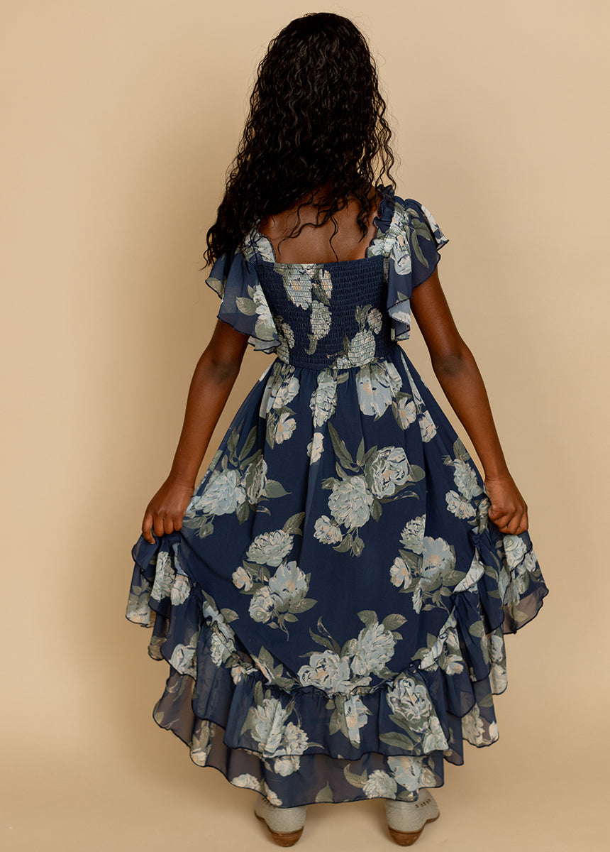 Dimia Women's Floral Print Dress - Navy Blue, Size Large | Elegant Casual Wear for Summer, Parties & Office Outfits
