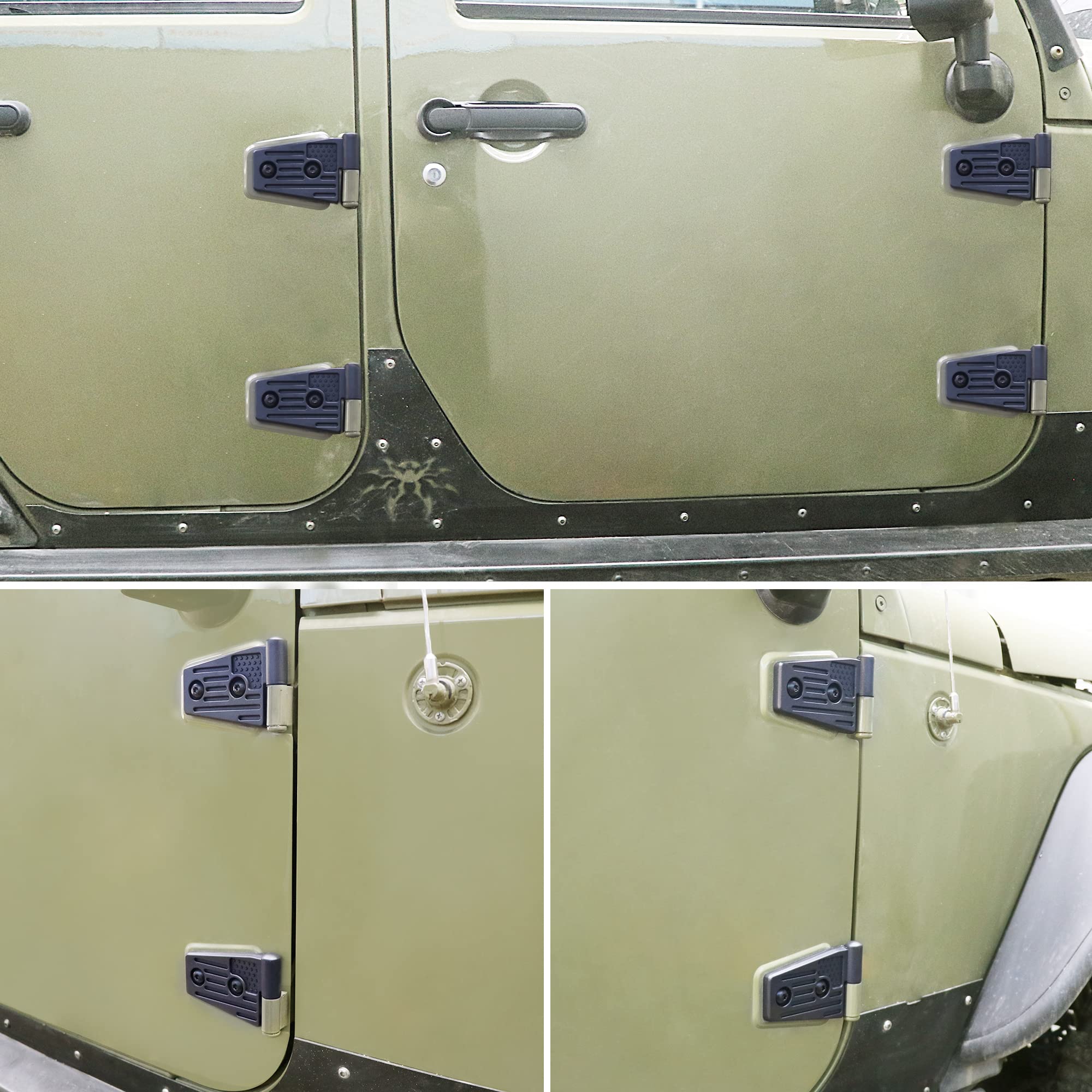 **Jeep Wrangler JK JKU Door Hinges (2007-2018) - OEM Replacement Hinge Sleeve Kit - 8-Piece Black Aluminum for Rubicon, Sahara, Sport - Perfect for Off-Roading & Daily Driving**