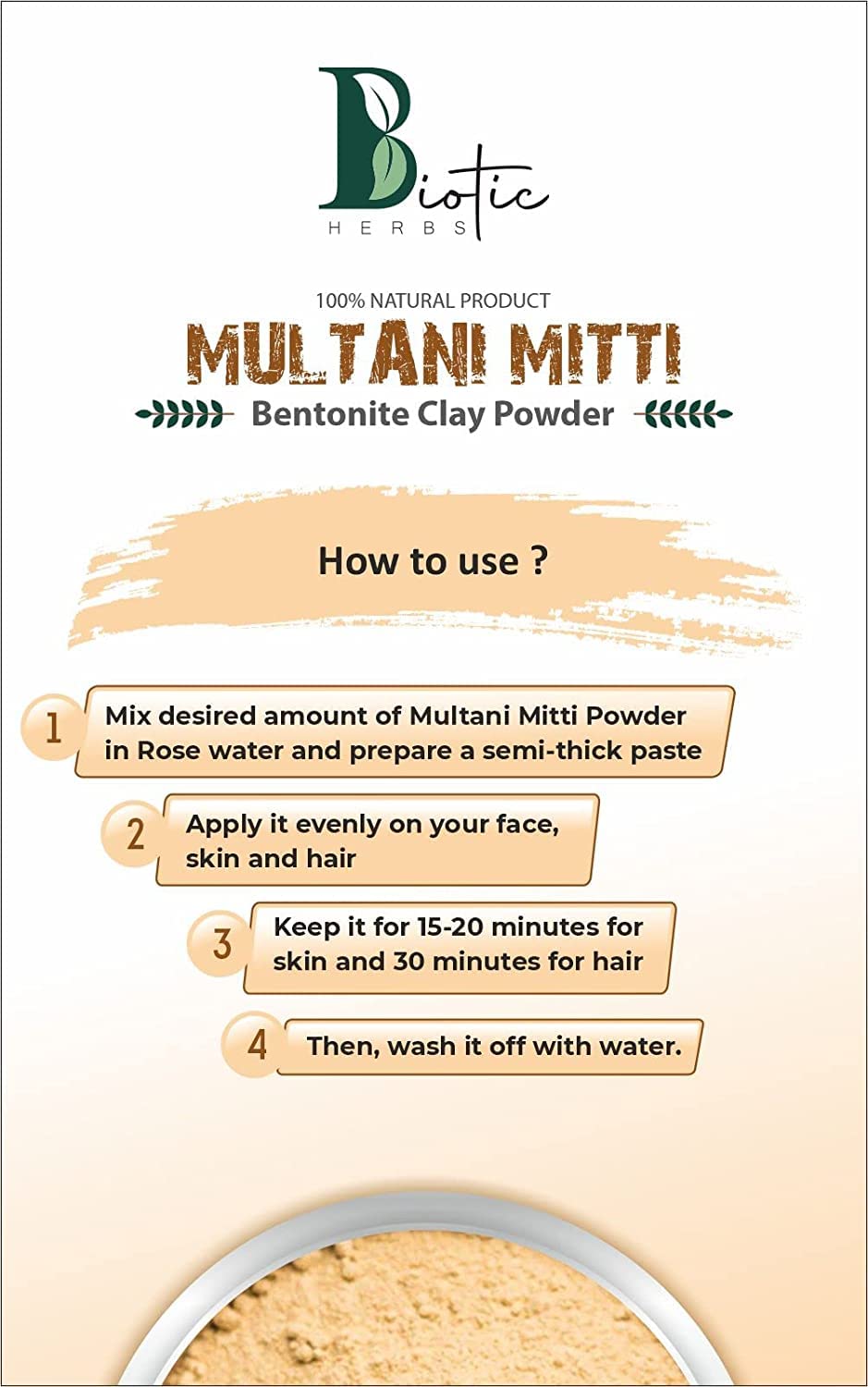Biotic Herbs Organic Pure Multani Mitti Powder (Fuller's Earth) - 300g Bentonite Clay for Face, Skin & Hair Care | Natural Healing Clay Mask for Acne, Blackheads & Glowing Skin | DIY Spa & Beauty Treatments at Home