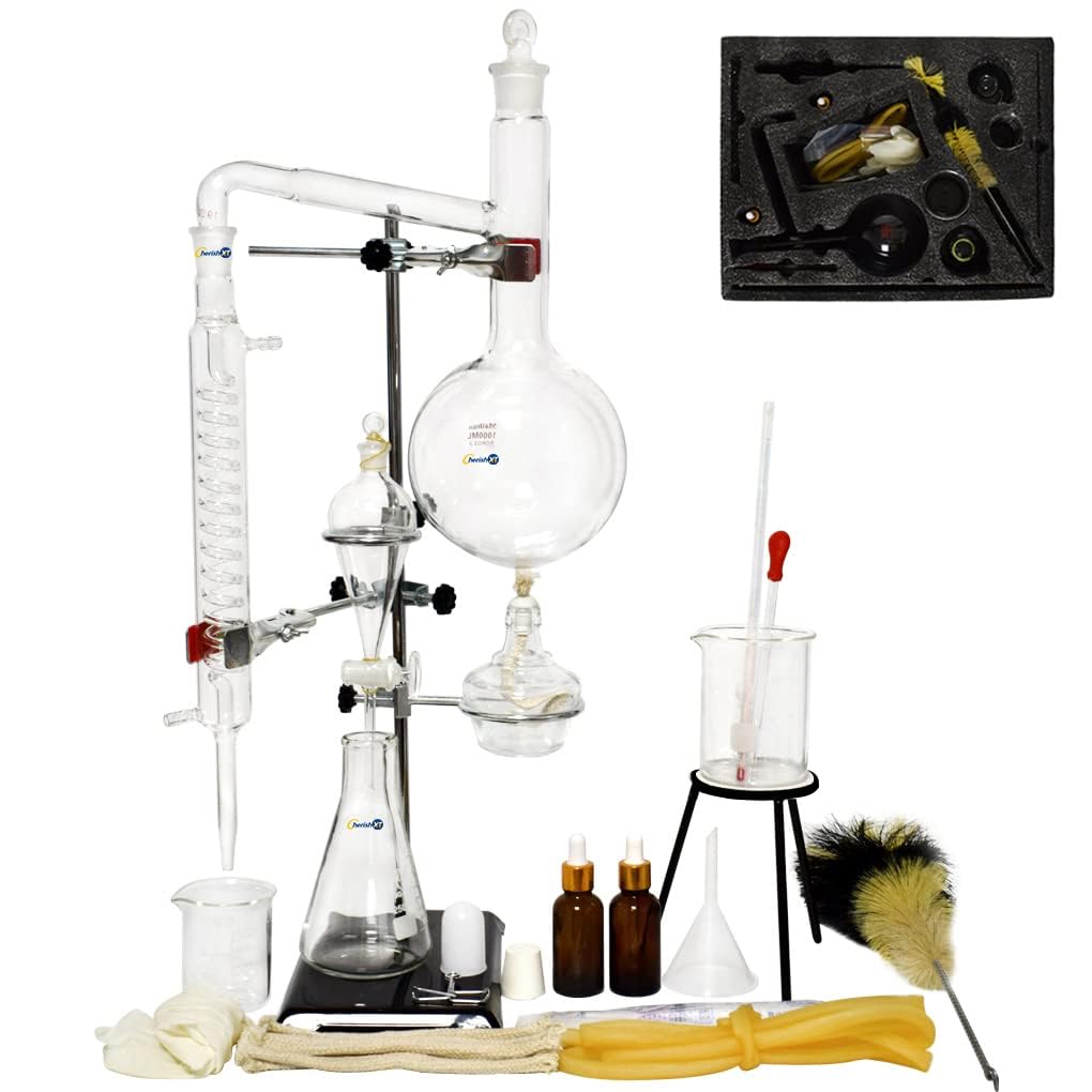 1000ML Essential Oil Distillation Kit - Glass Distillation Apparatus with Condenser & Flask for Home Lab, Aromatherapy, Herbal Extraction & Water Purification | Perfect for DIY Essential Oils, Hydrosols & Distilled Water