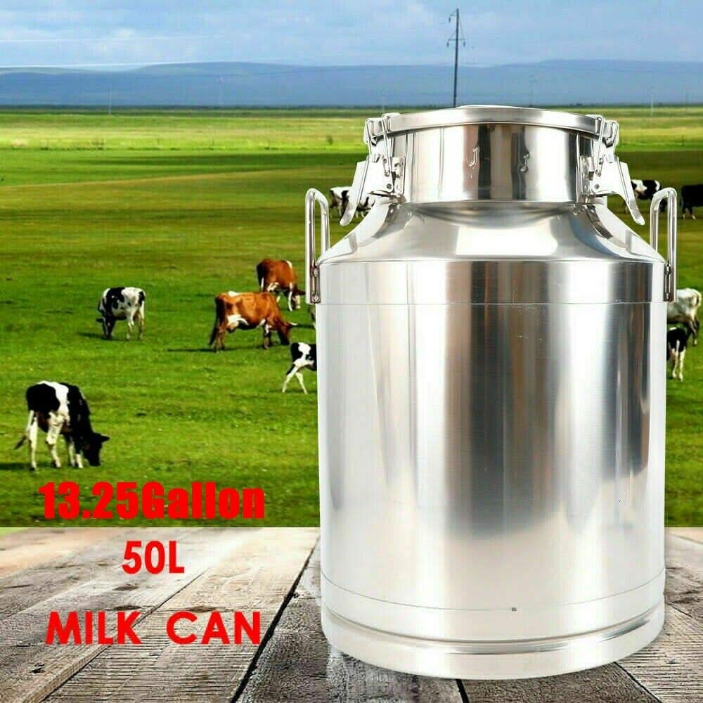 LOYALHEARTDY 13.2 Gallon (50L) Stainless Steel Milk Can with Sealed Lid - Food Grade Milk Bucket, Wine Pail & Liquid Storage Container for Dairy, Brewing & Fermentation - Perfect for Farm, Dairy, Winery & Home Use